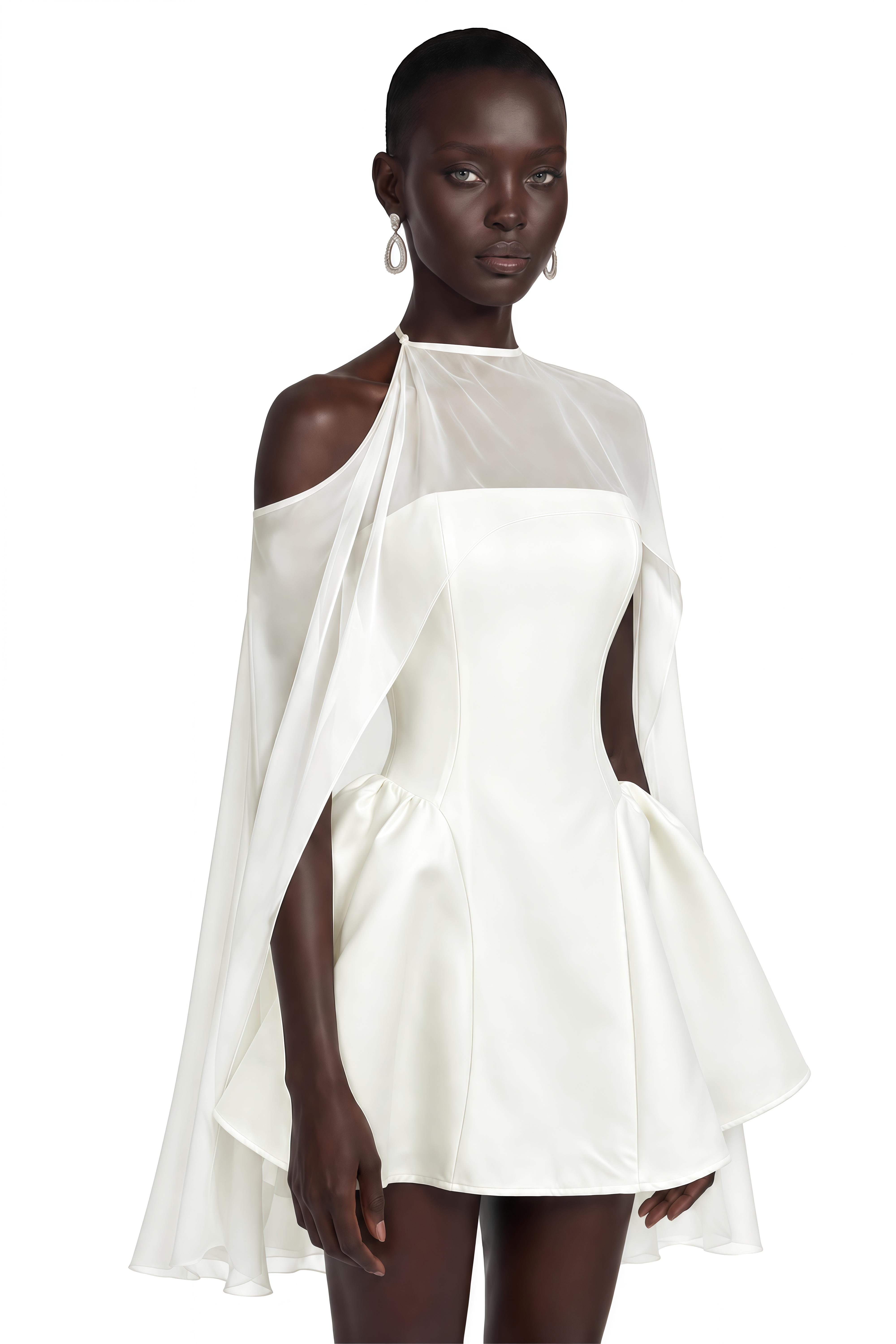Edita White Cold Shoulder Cape Mini Dress