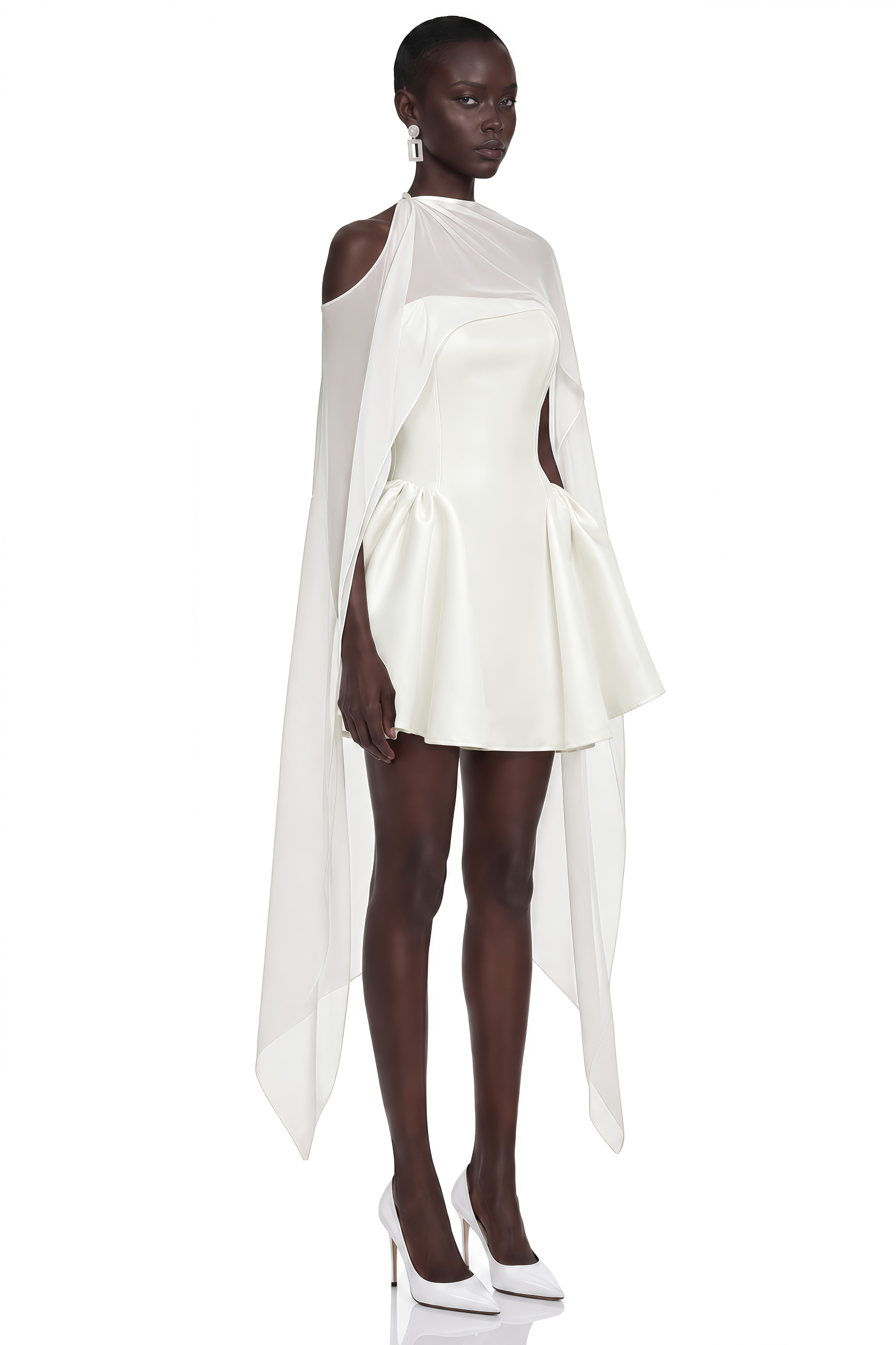 Edita White Cold Shoulder Cape Mini Dress