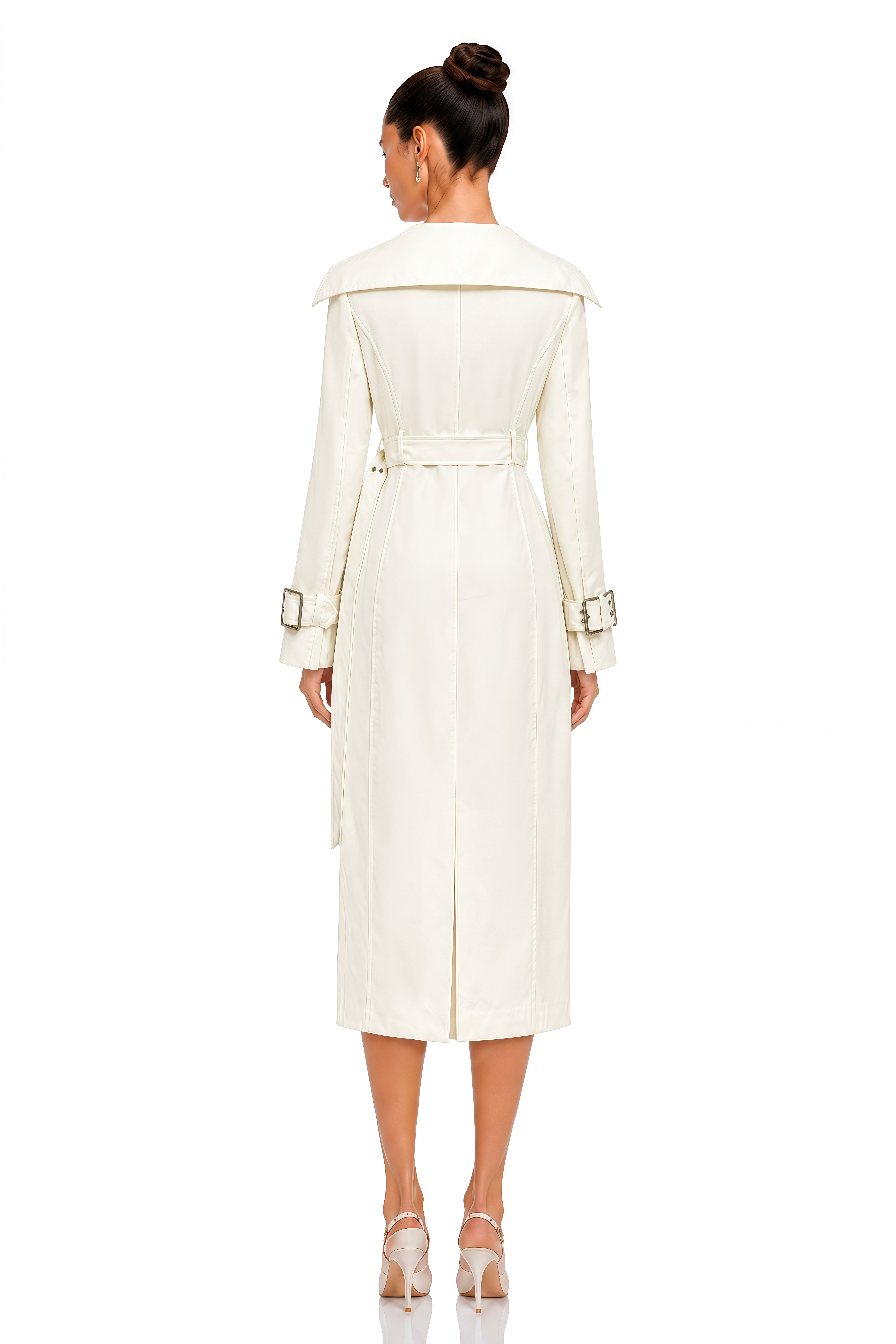 Efa White Belted Double Breasted Trench Coat