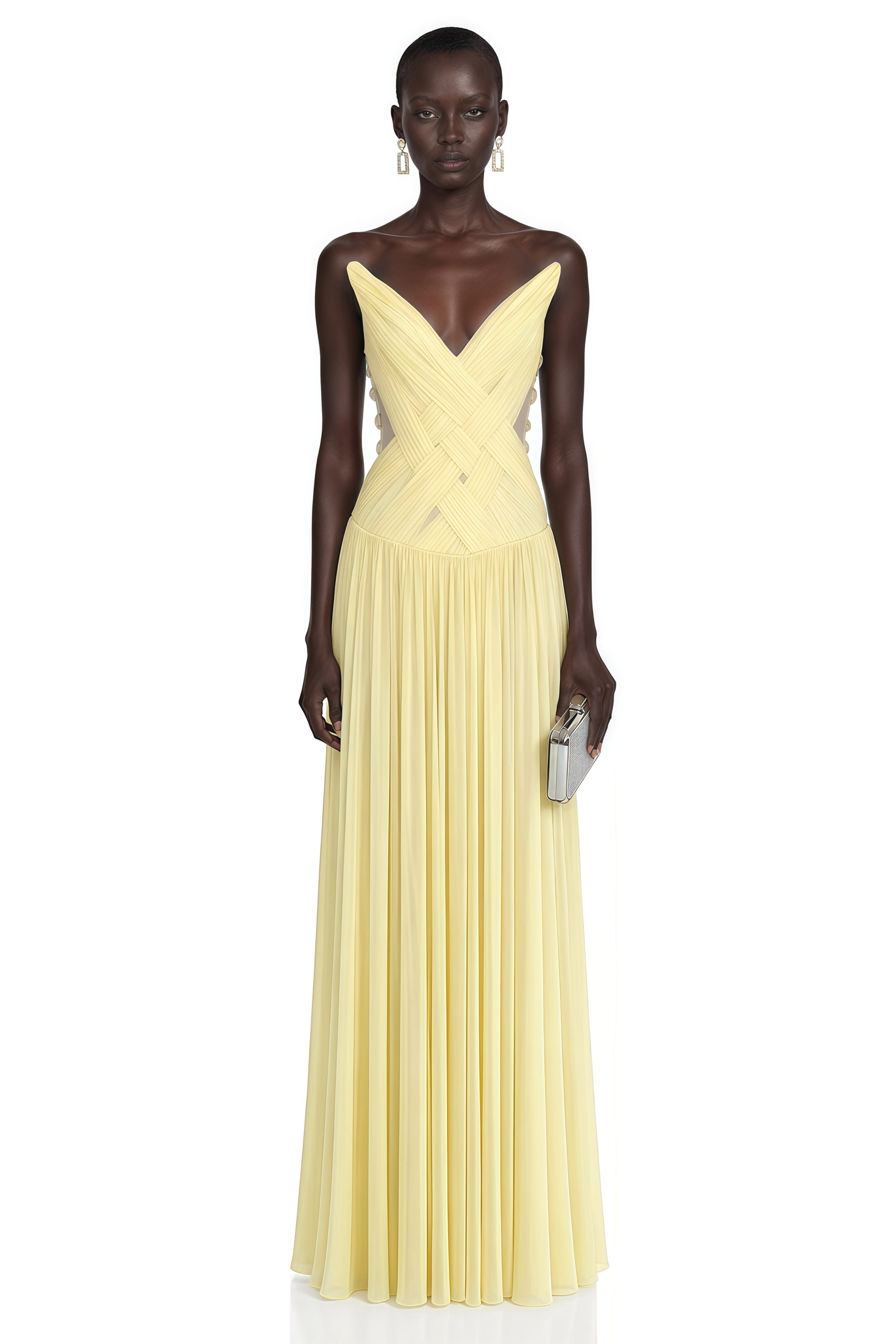 Eglantine Yellow Cross Front Ruched Maxi Dress