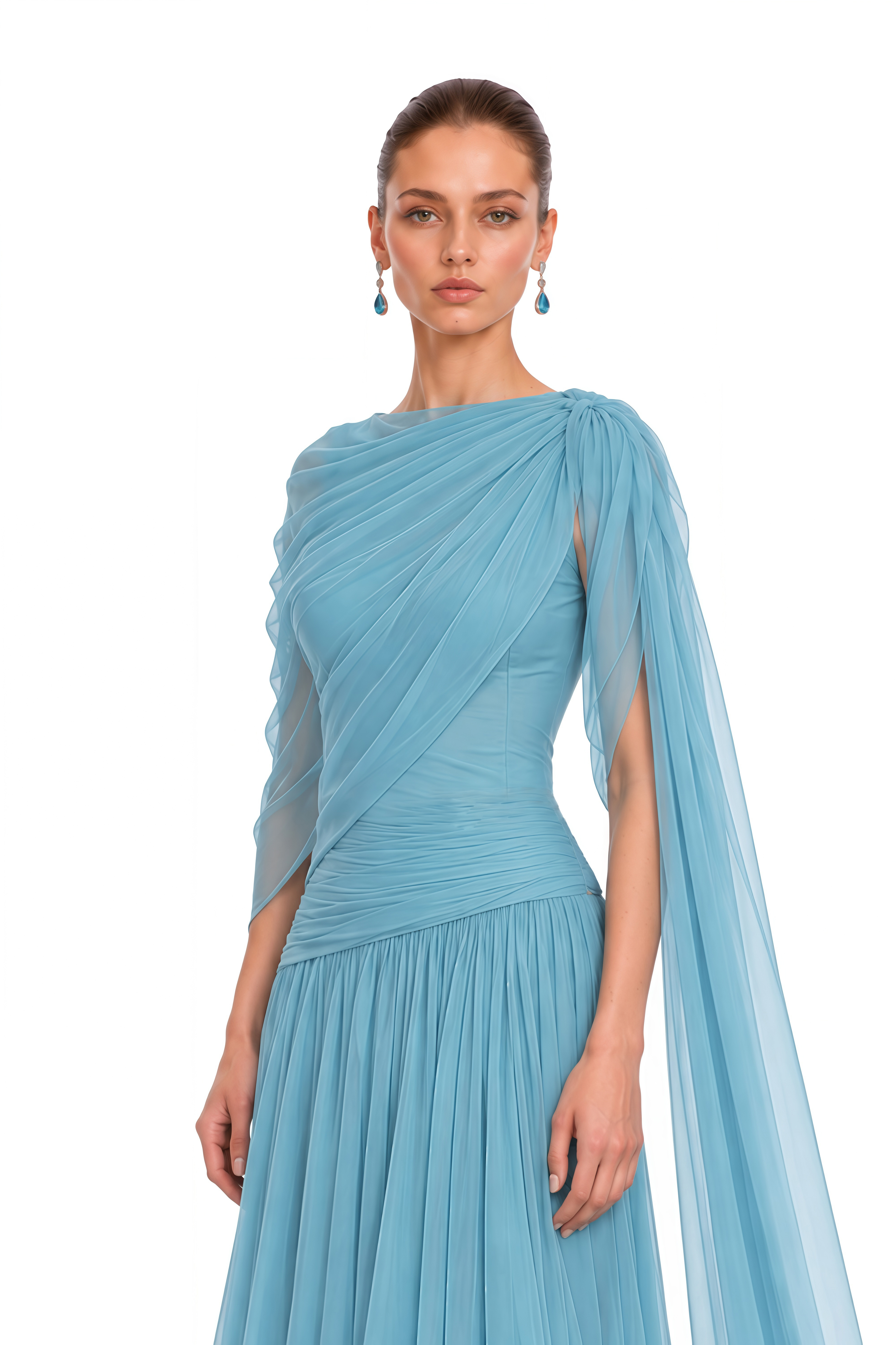 Eirlys Dusty Blue Draped One Shoulder Maxi Dress