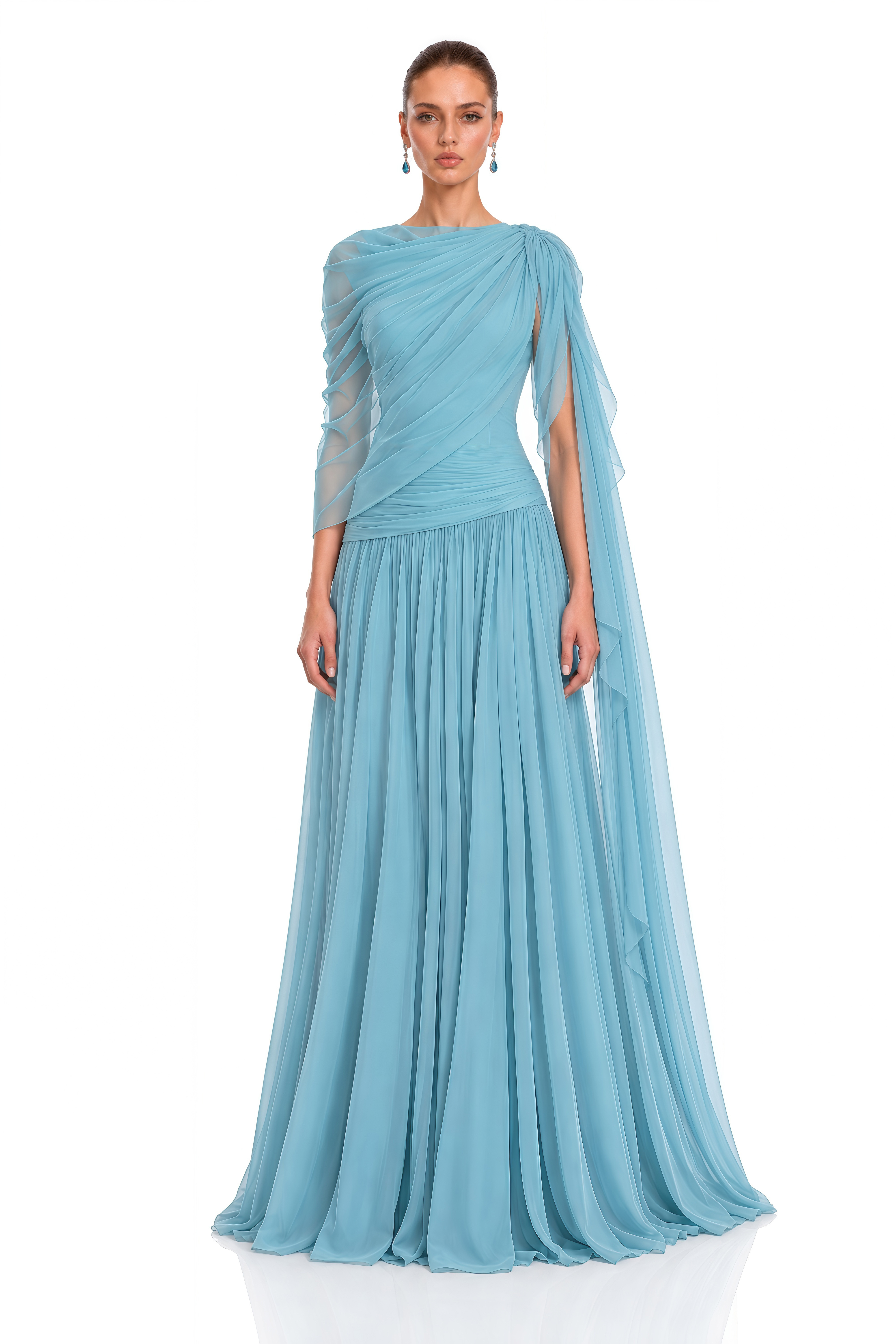 Eirlys Dusty Blue Draped One Shoulder Maxi Dress