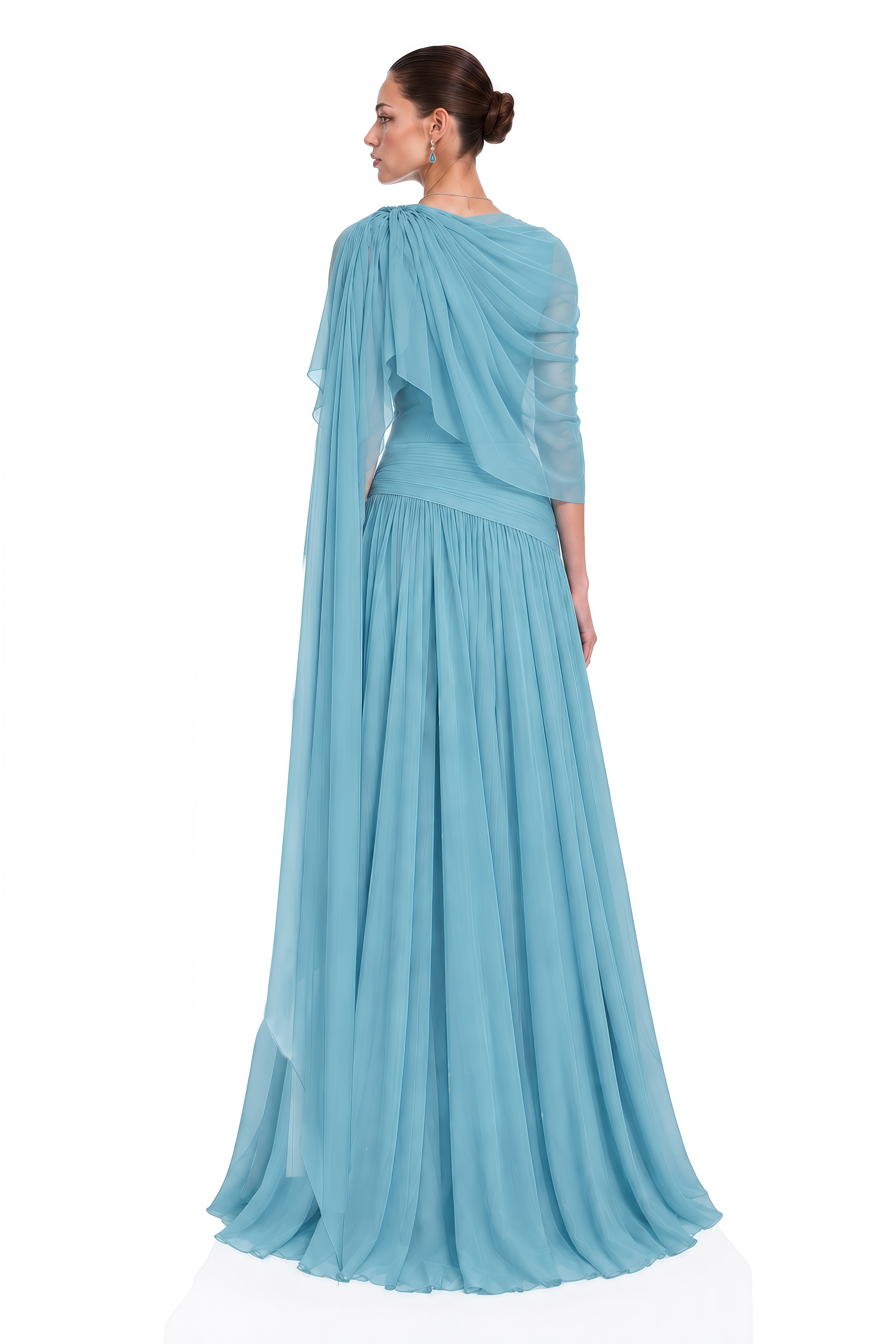 Eirlys Dusty Blue Draped One Shoulder Maxi Dress