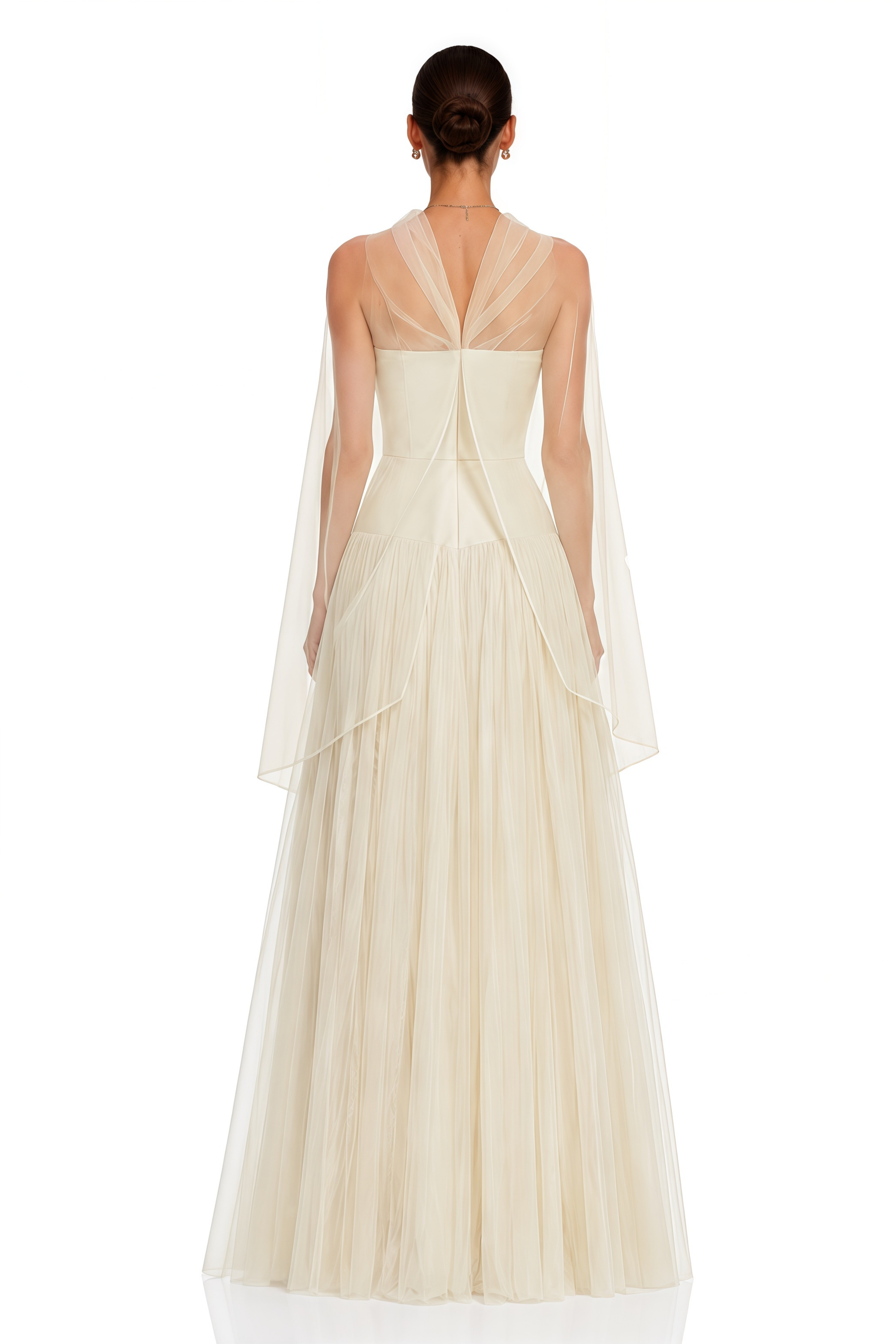 Ekaterina Neutral Off-Shoulder Cut-Out Mesh Maxi Dress