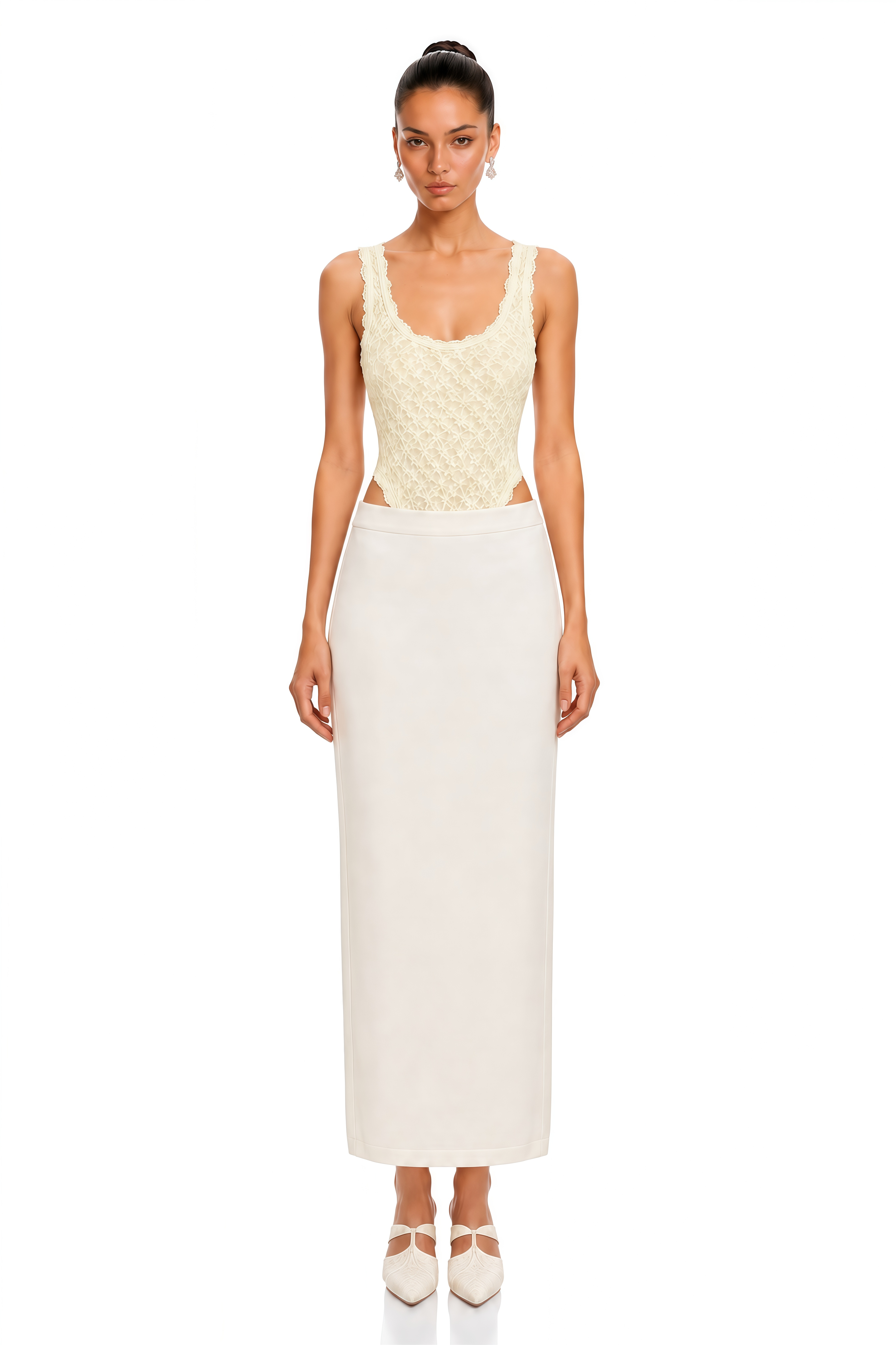 Elara Ivory Floral Lace Scoop Neck Bodysuit