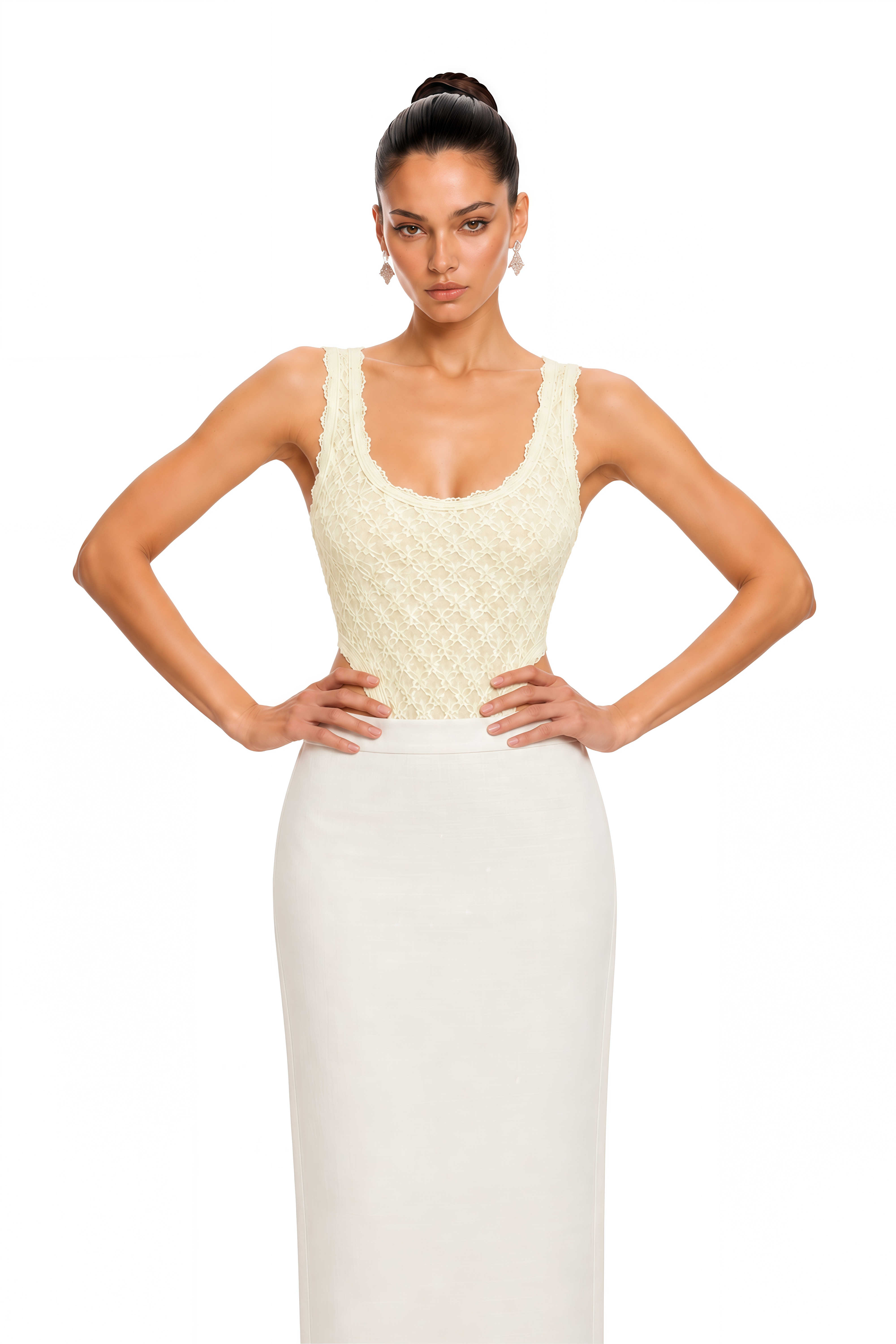 Elara Ivory Floral Lace Scoop Neck Bodysuit