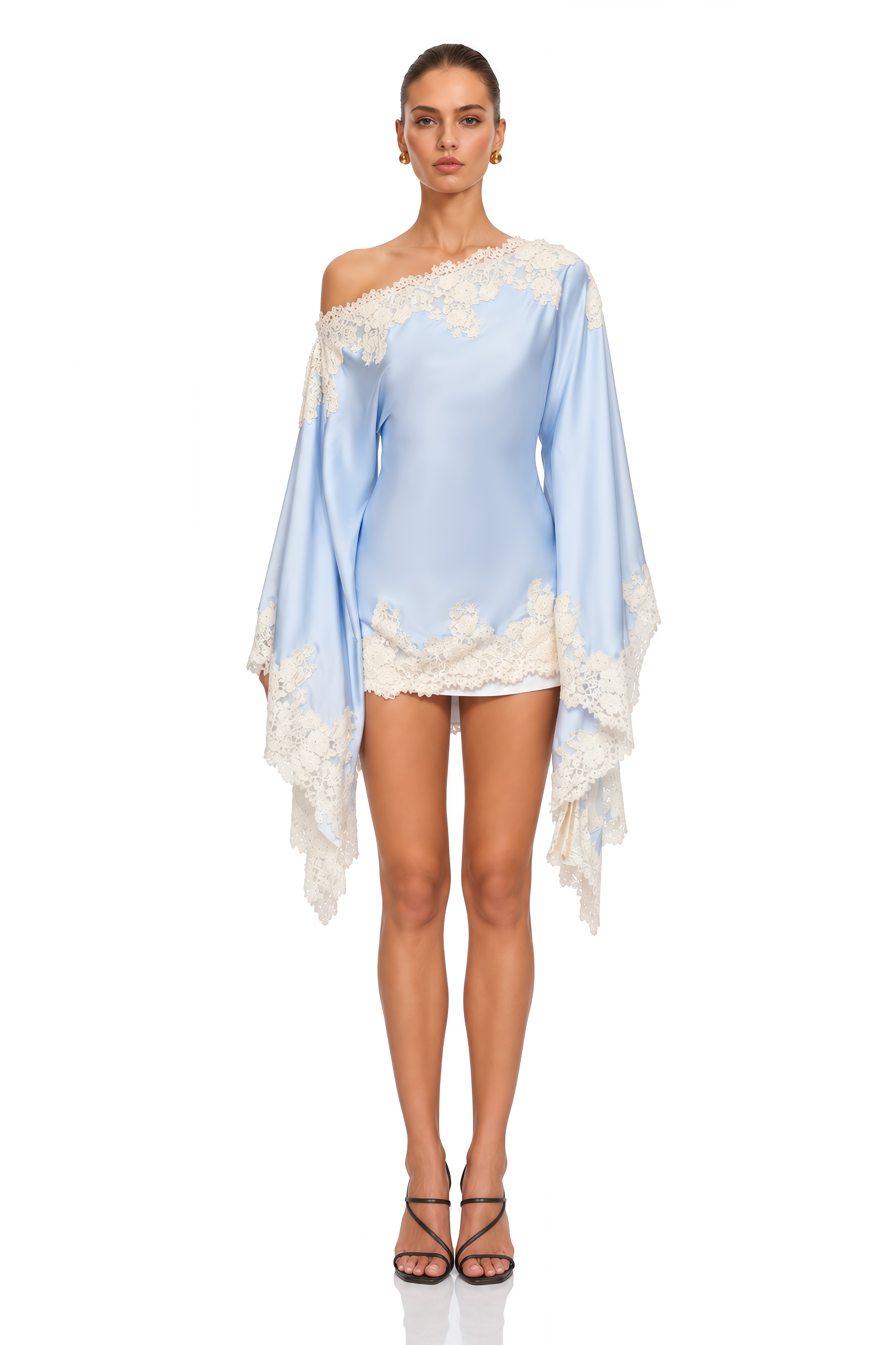 Elaria Blue Lace Halterneck Top & Handkerchief Hem Skirt Set