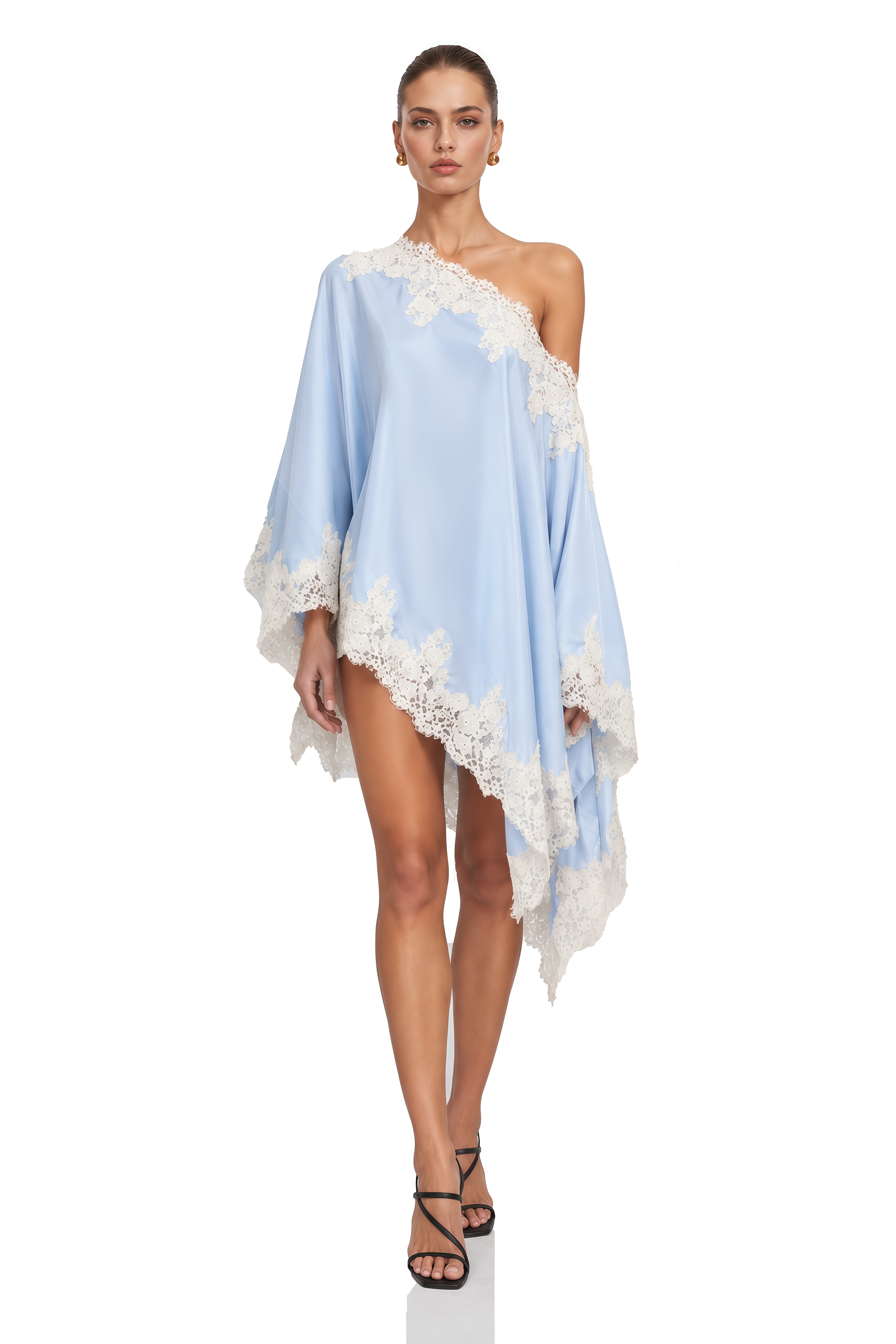 Elaria Blue Lace Halterneck Top & Handkerchief Hem Skirt Set