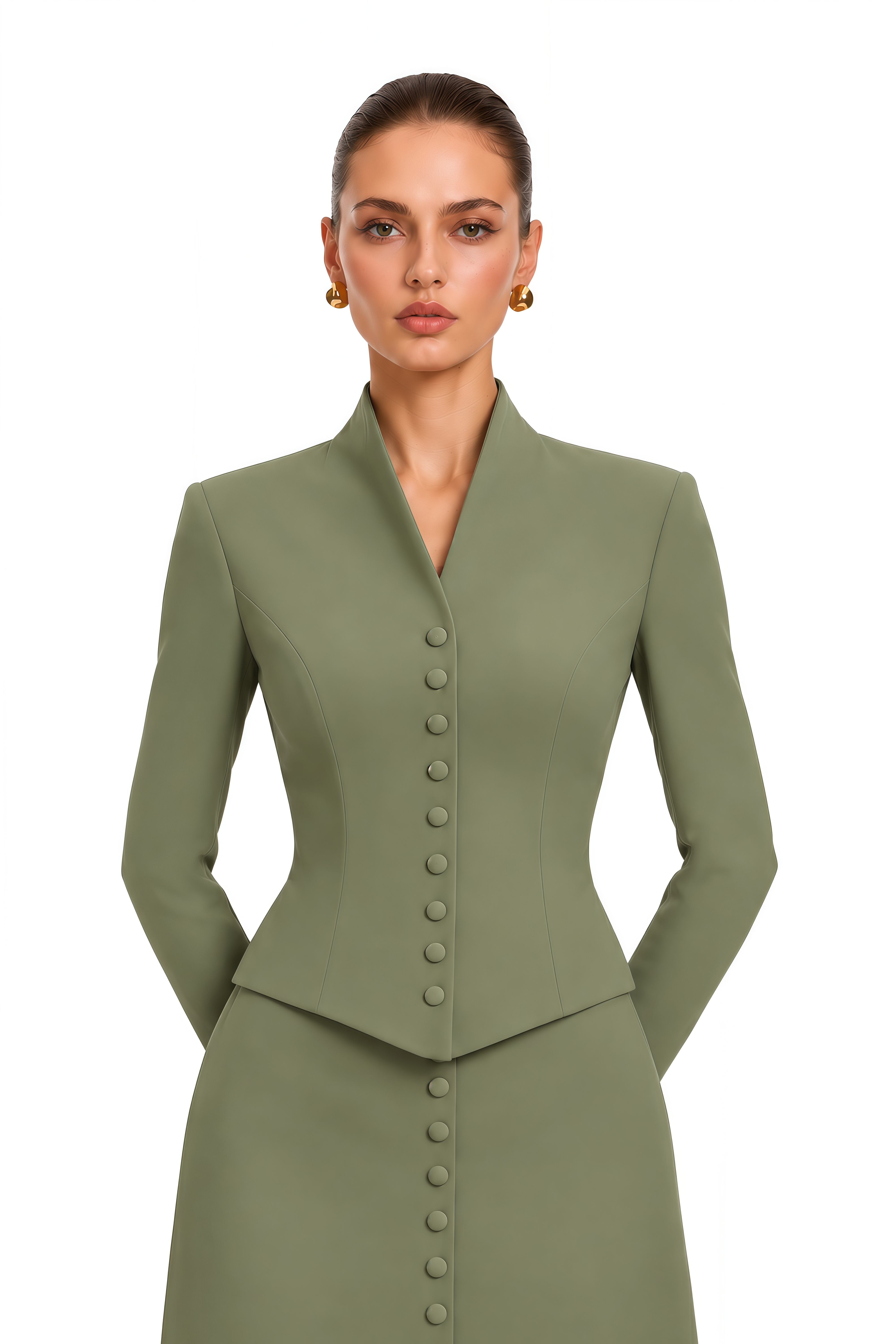 Eleni Green Buttoned Jacket & Maxi Skirt Set