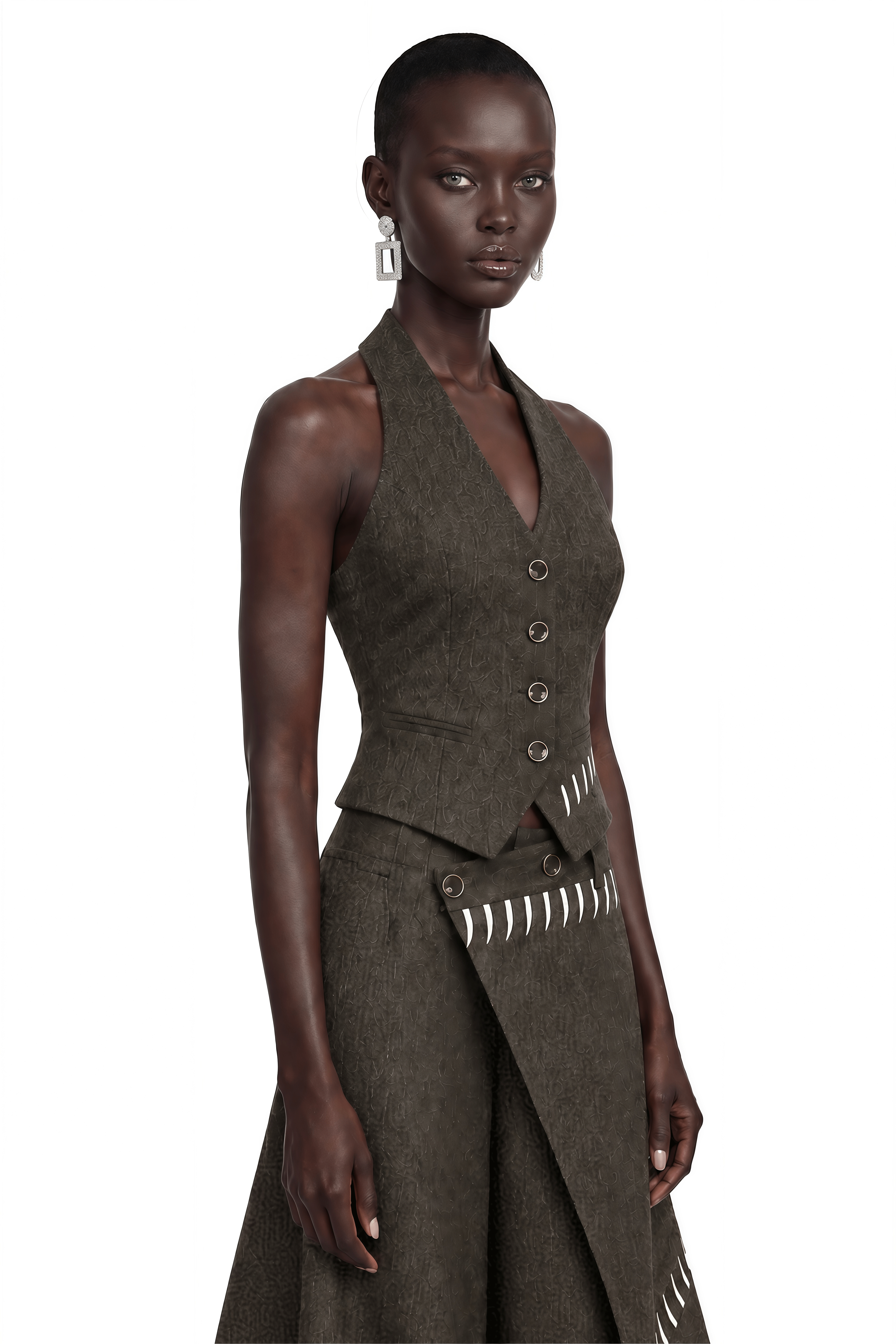 Elina Brown Asymmetrical Wide Leg Trousers