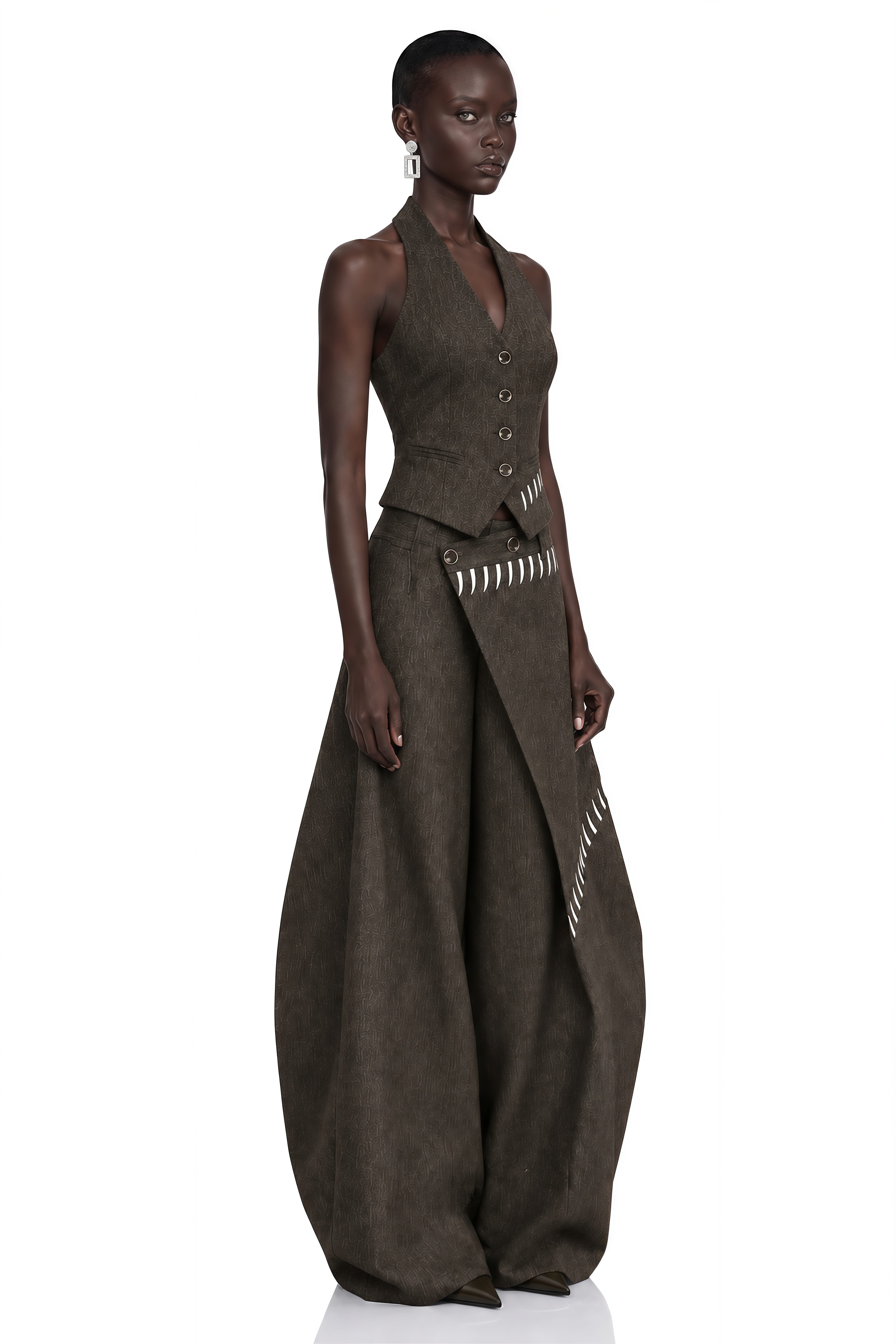 Elina Brown Asymmetrical Wide Leg Trousers