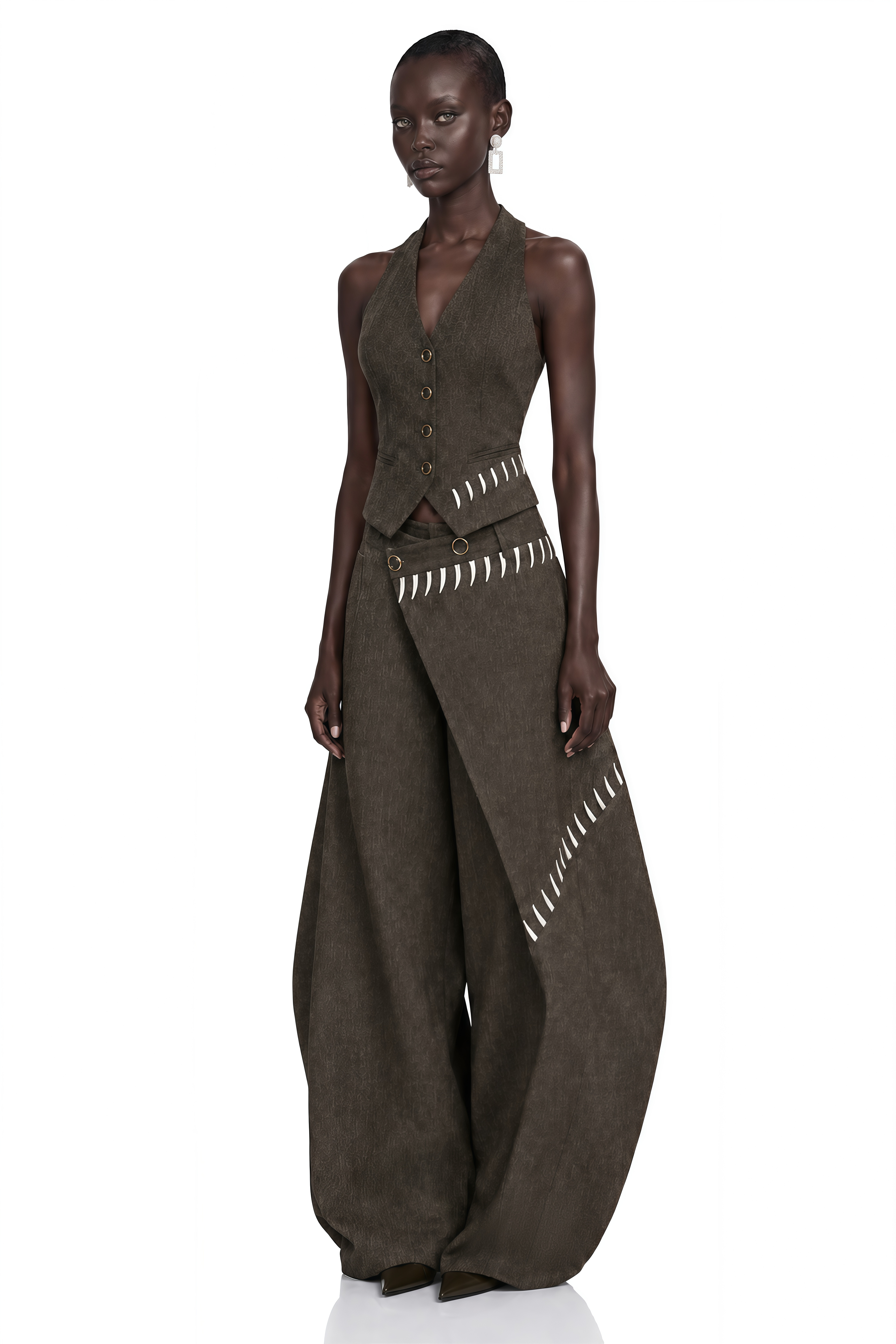 Elina Brown Asymmetrical Wide Leg Trousers