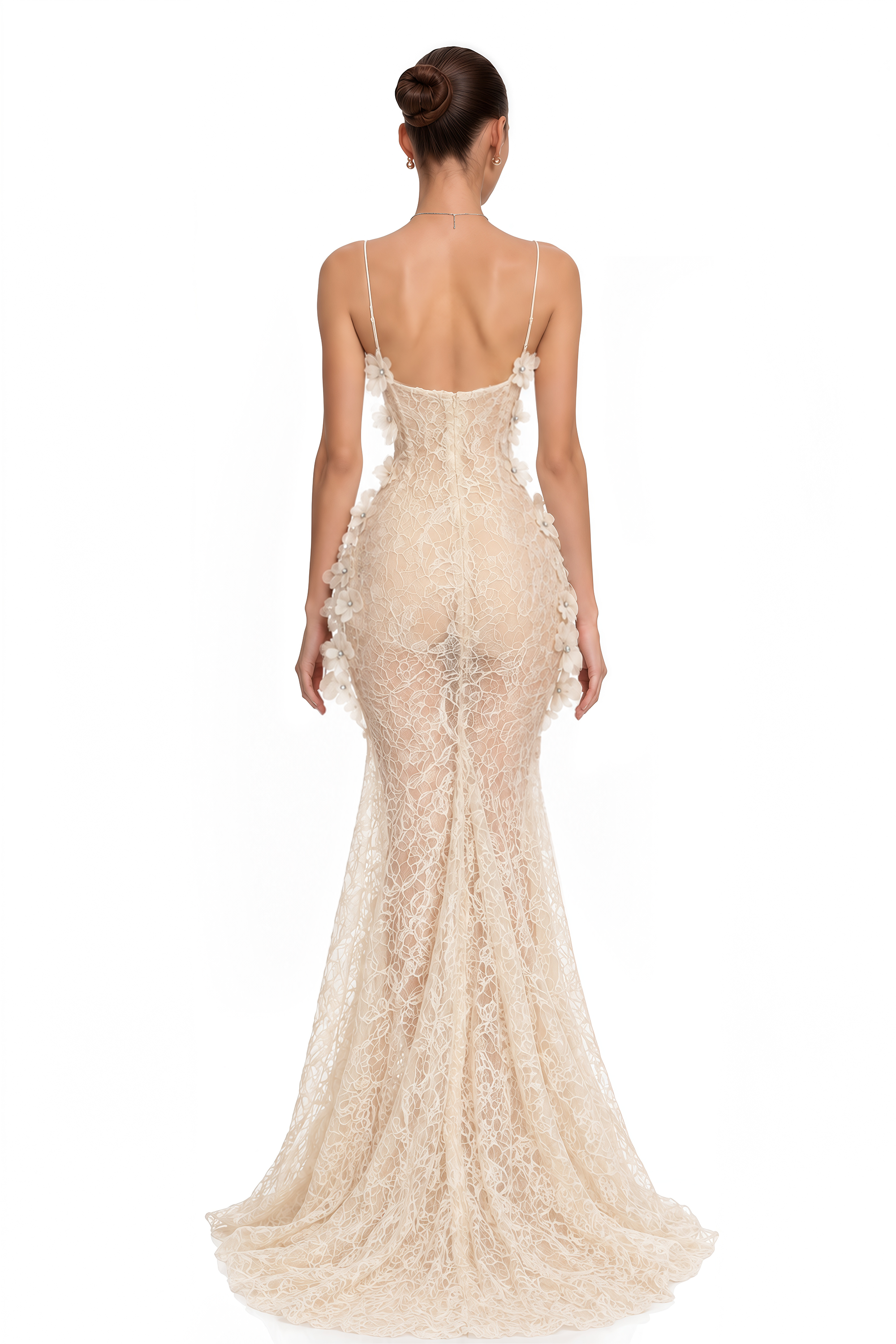 Eliora Ivory 3D Floral Lace Mermaid Maxi Dress