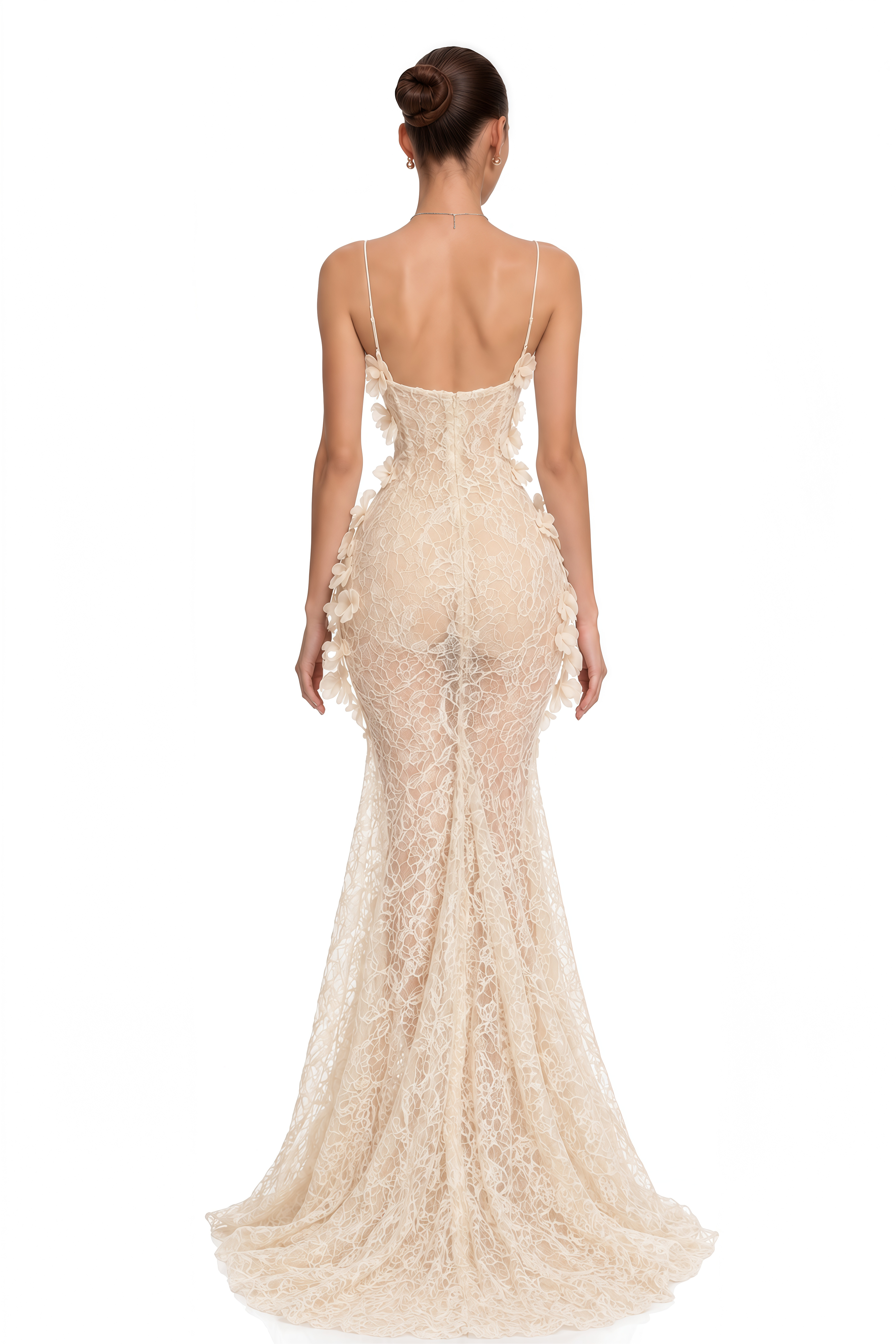 Eliora Ivory 3D Floral Lace Mermaid Maxi Dress