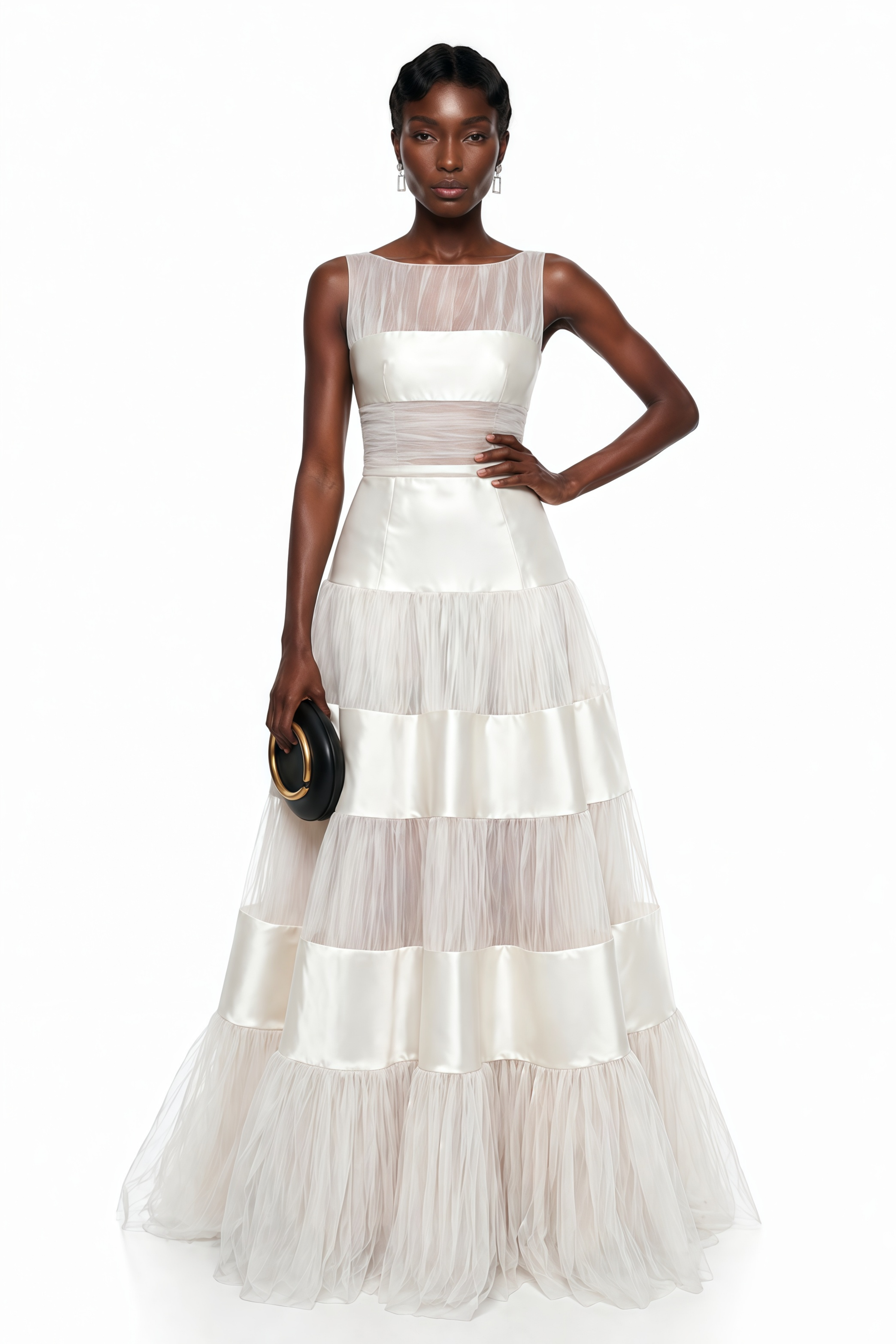 Eloise White Mesh Panel Maxi Dress with Satin Stripes – Miss