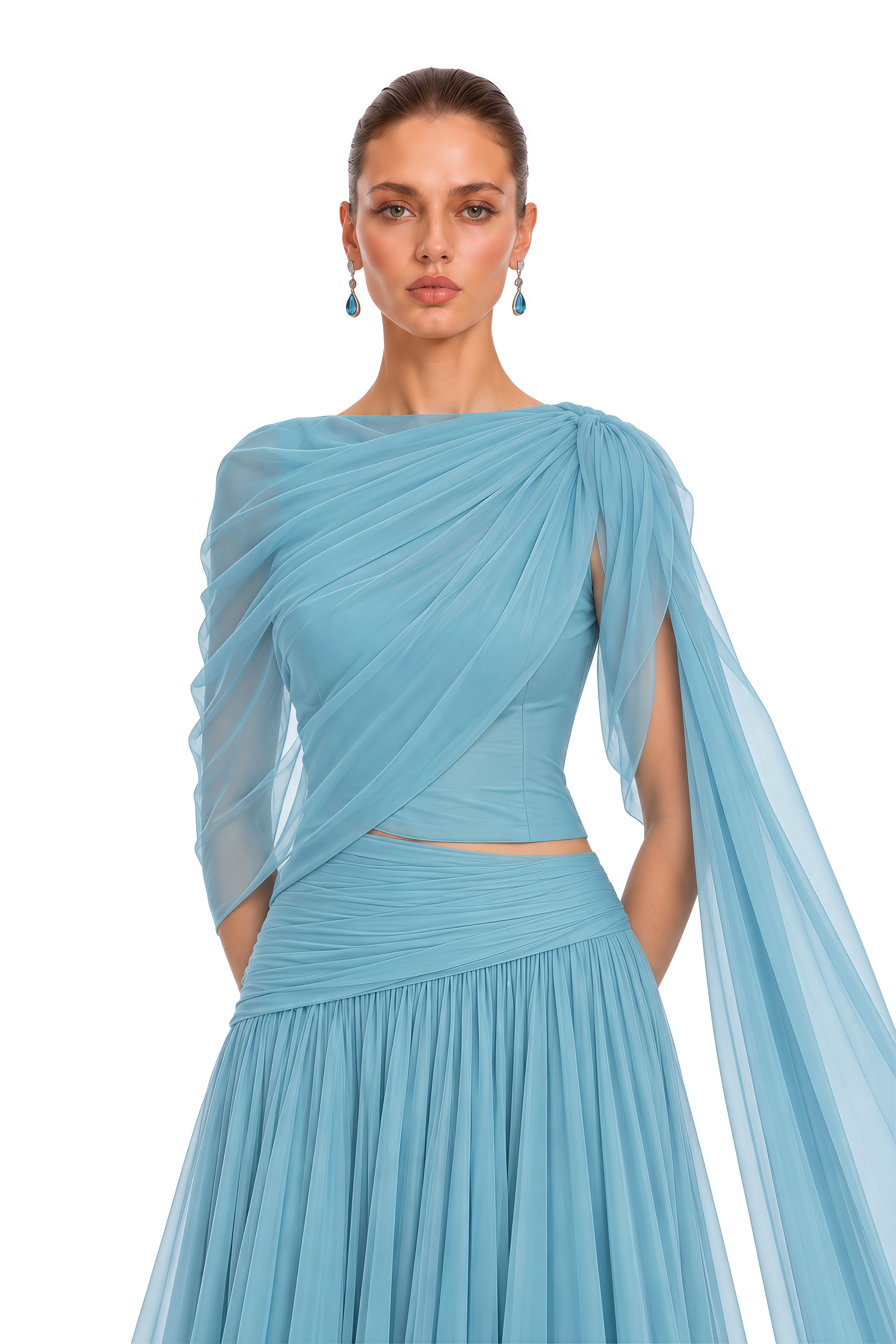 Elowen Dusty Blue Draped One Shoulder Maxi Dress
