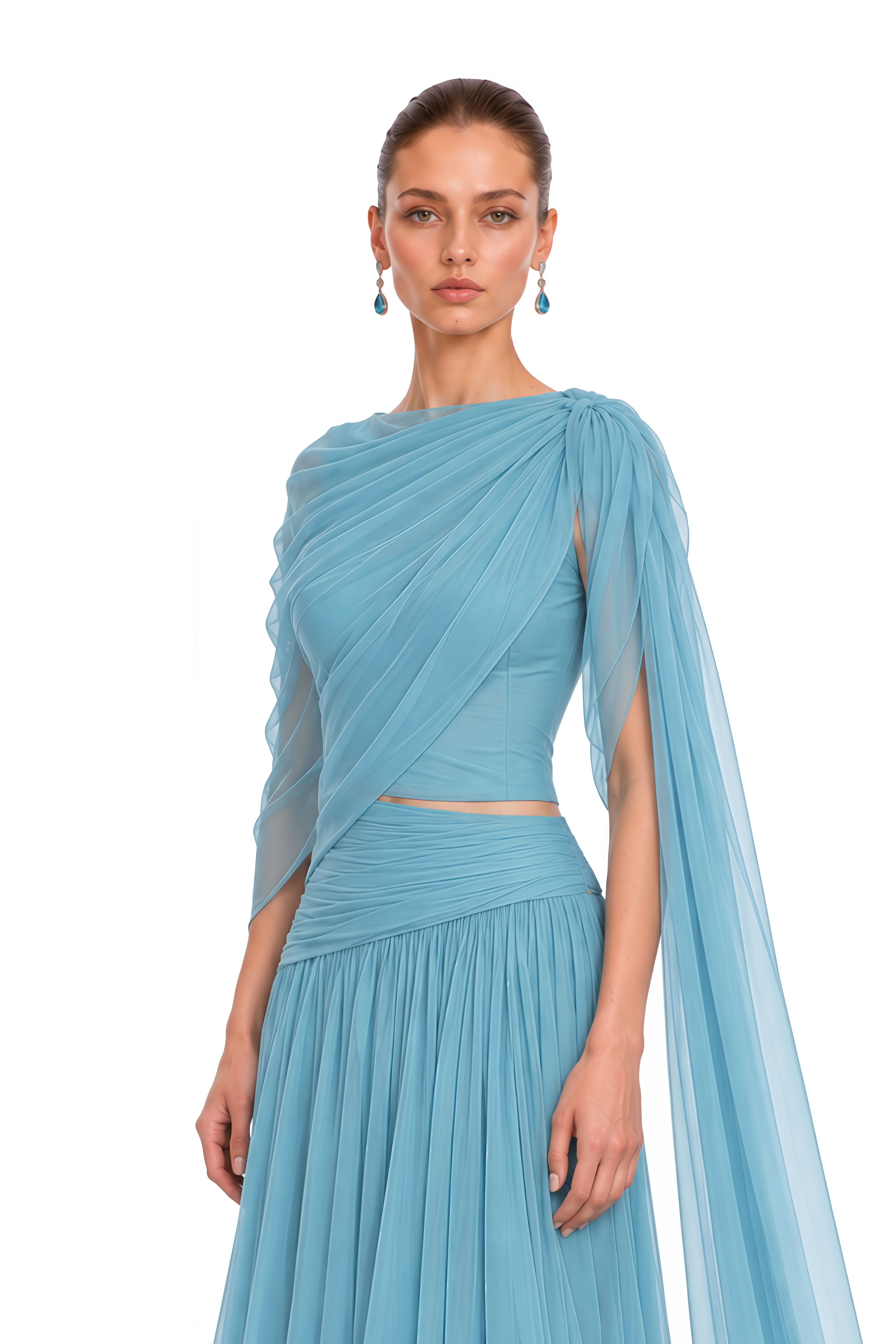 Elowen Dusty Blue Draped One Shoulder Maxi Dress
