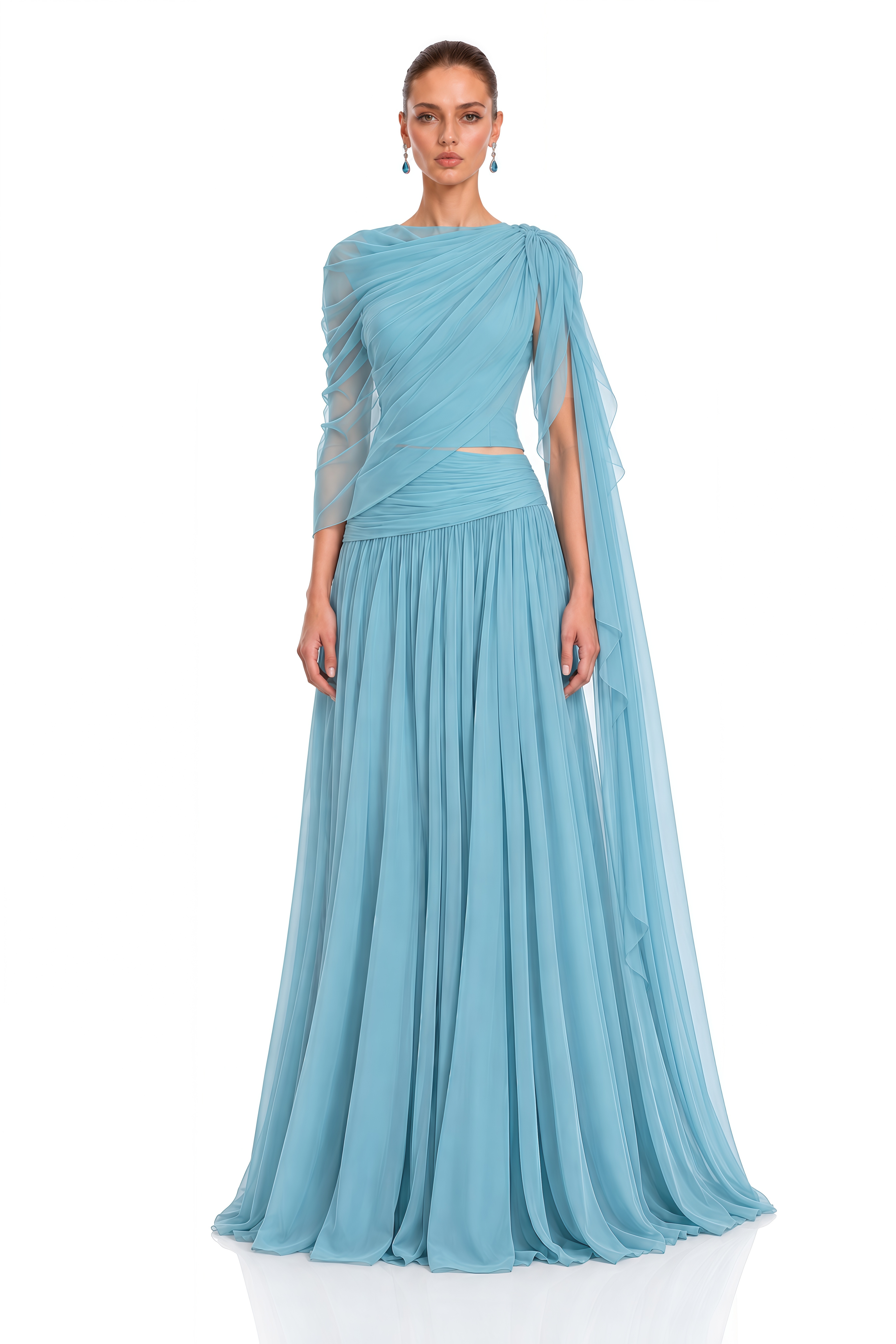 Elowen Dusty Blue Draped One Shoulder Maxi Dress