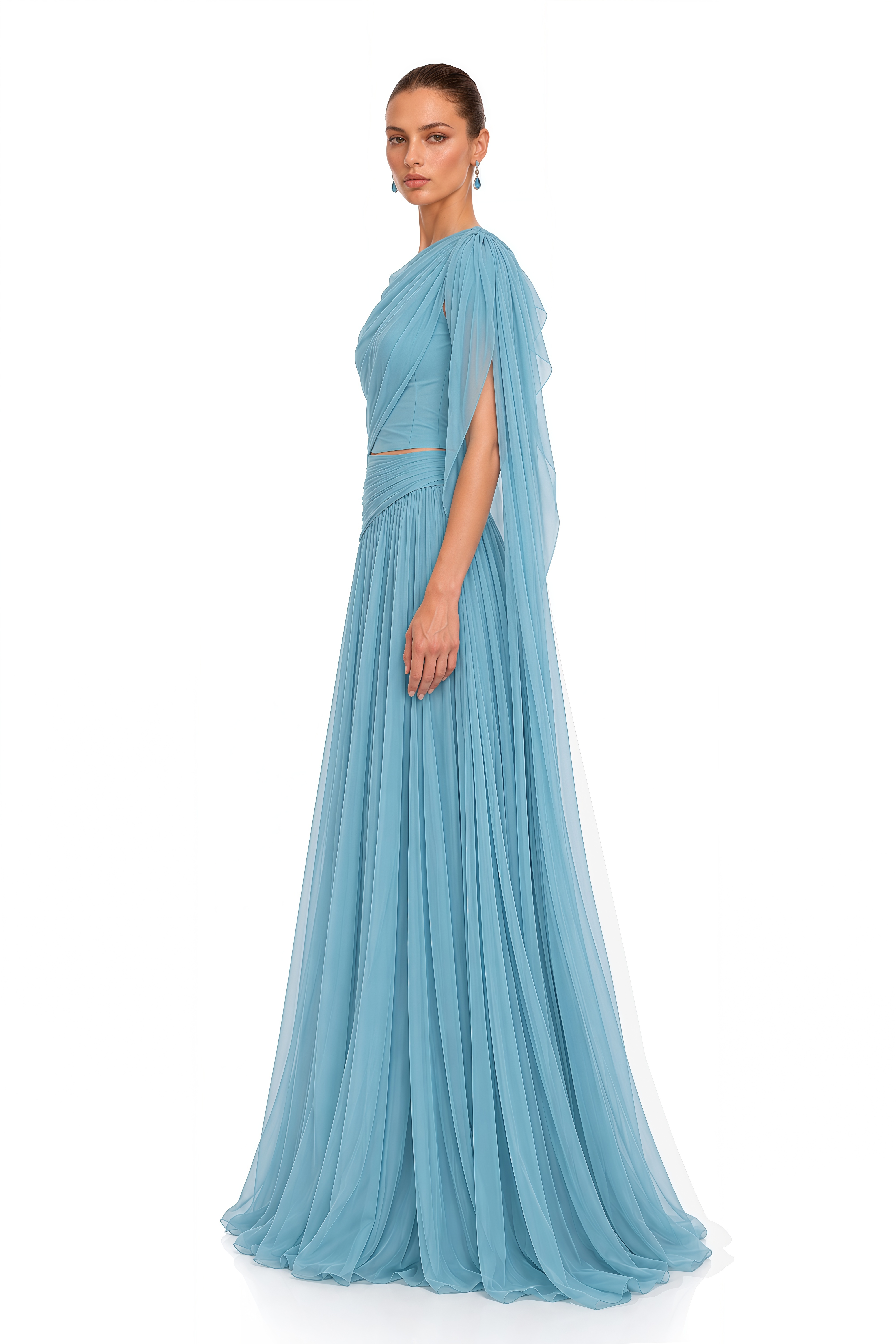 Elowen Dusty Blue Draped One Shoulder Maxi Dress