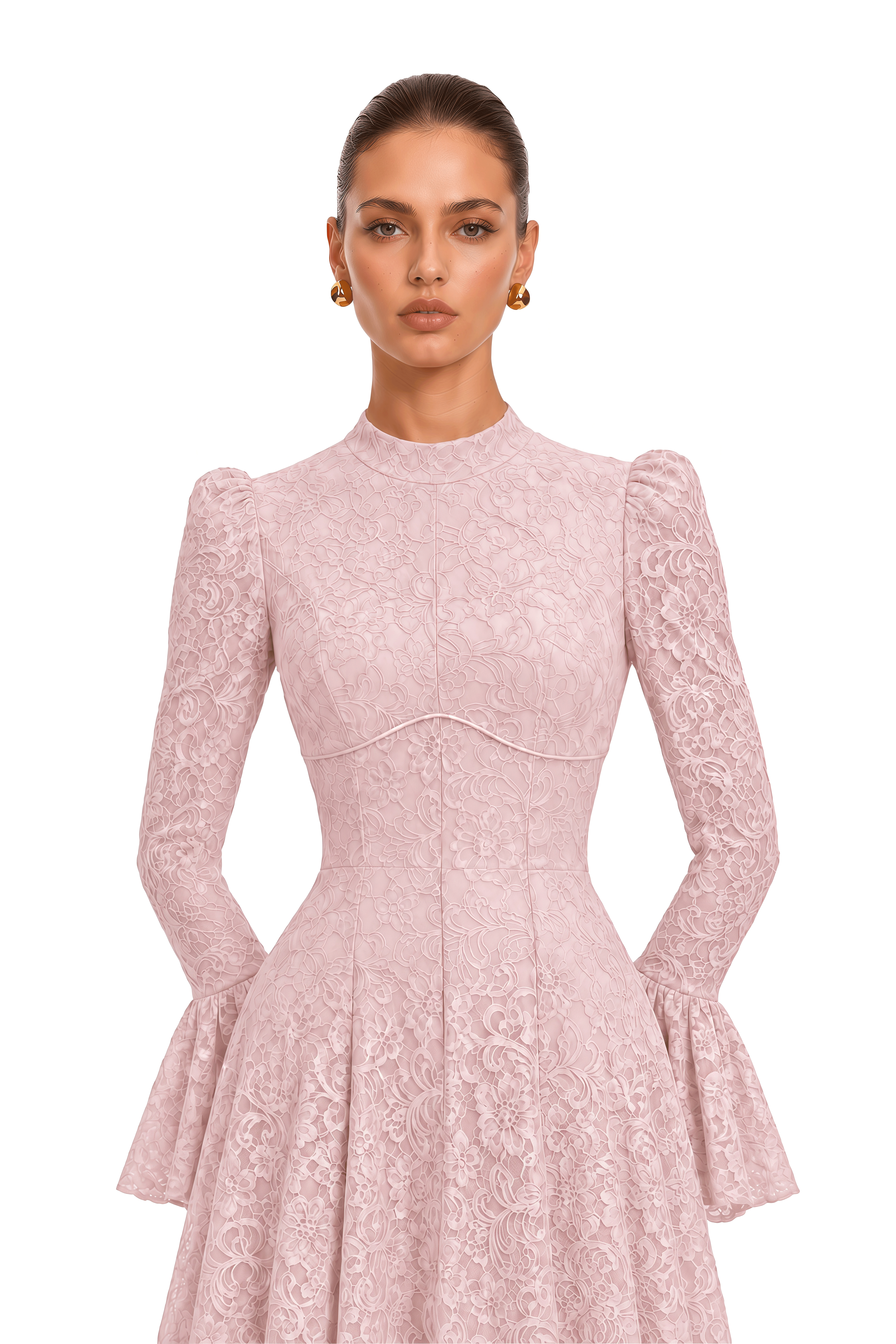 Elowena Pink Floral Lace High Neck Maxi Dress