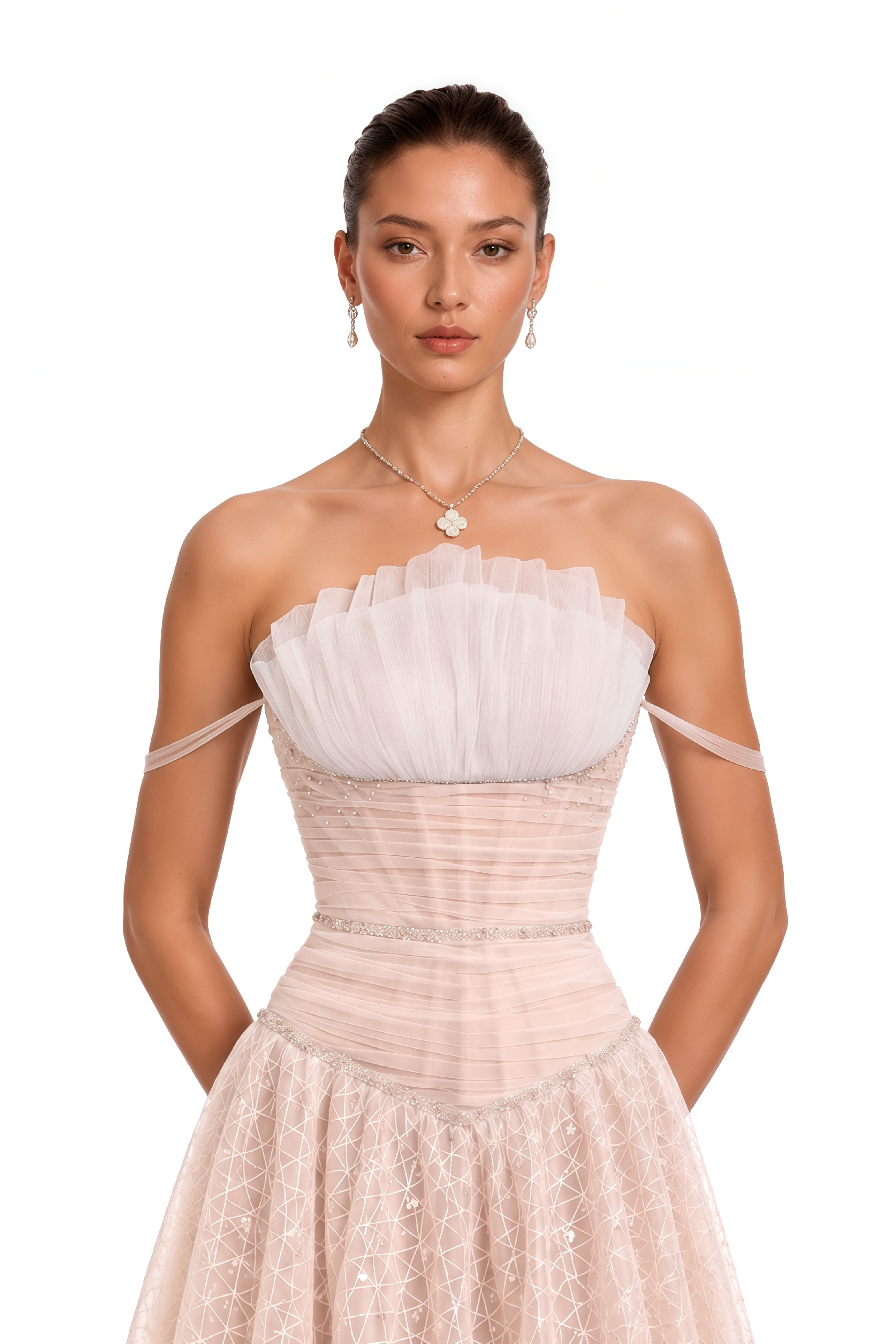 Elsie Brown Sequin Tulle Panelled Maxi Dress