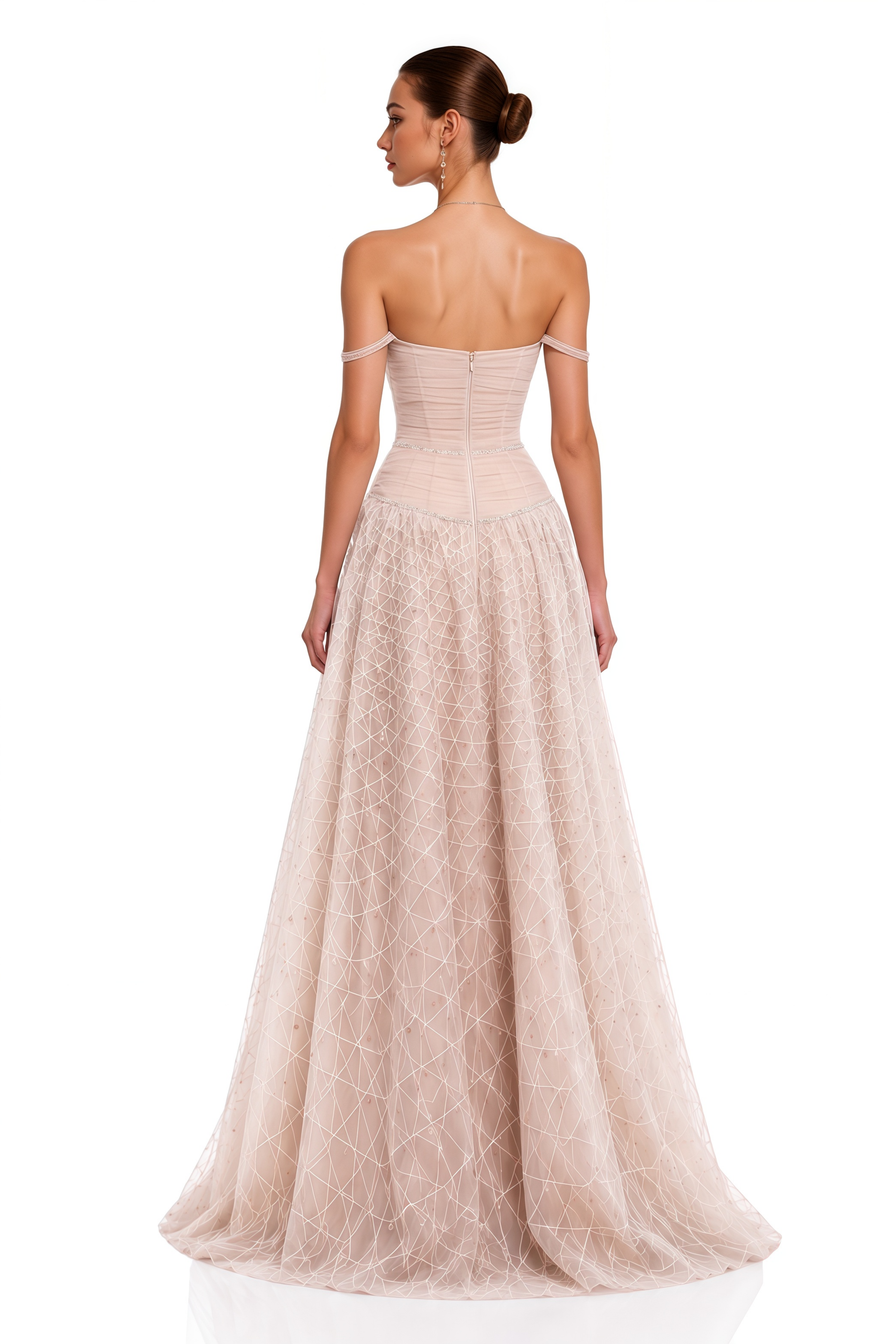 Elsie Brown Sequin Tulle Panelled Maxi Dress