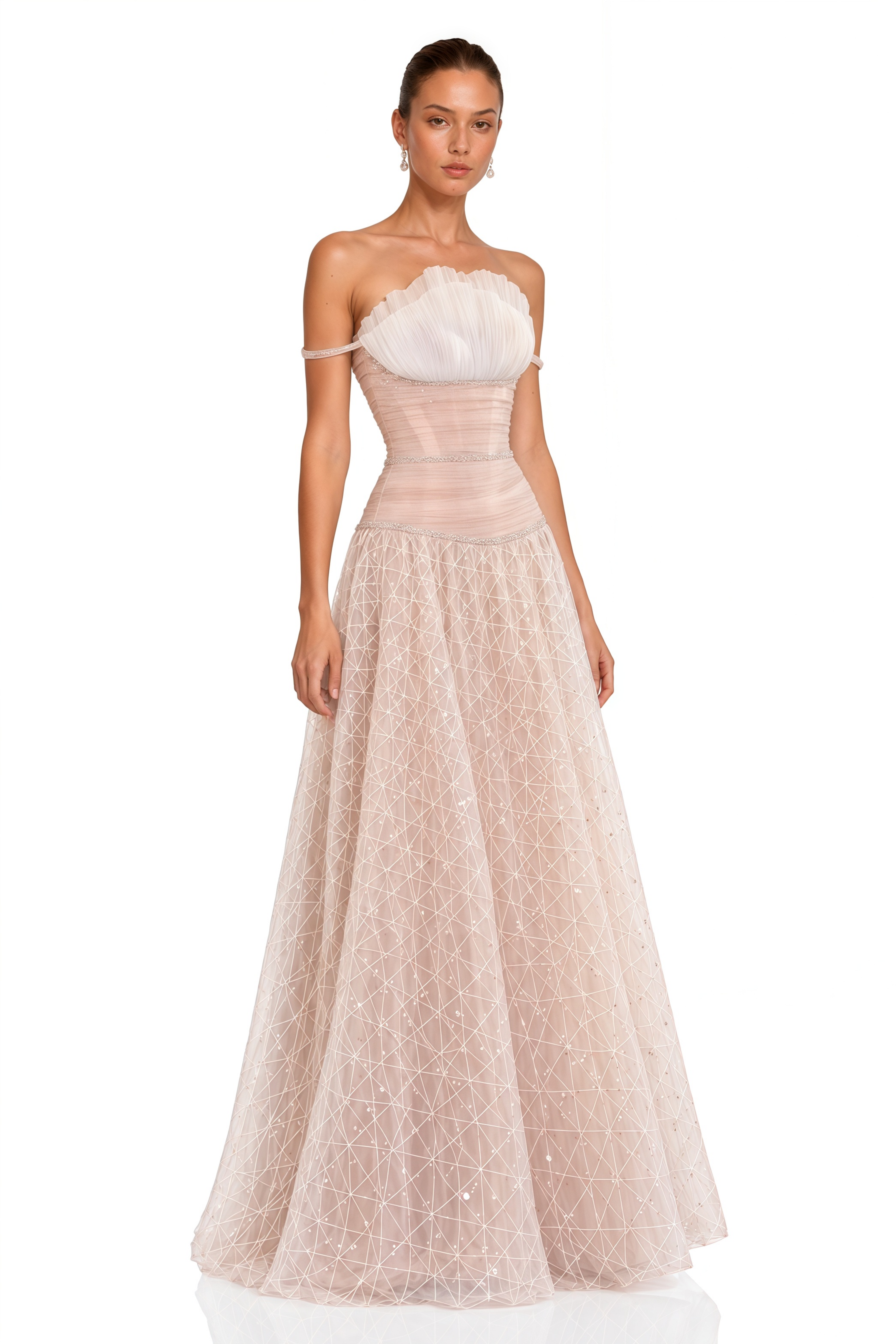 Elsie Brown Sequin Tulle Panelled Maxi Dress