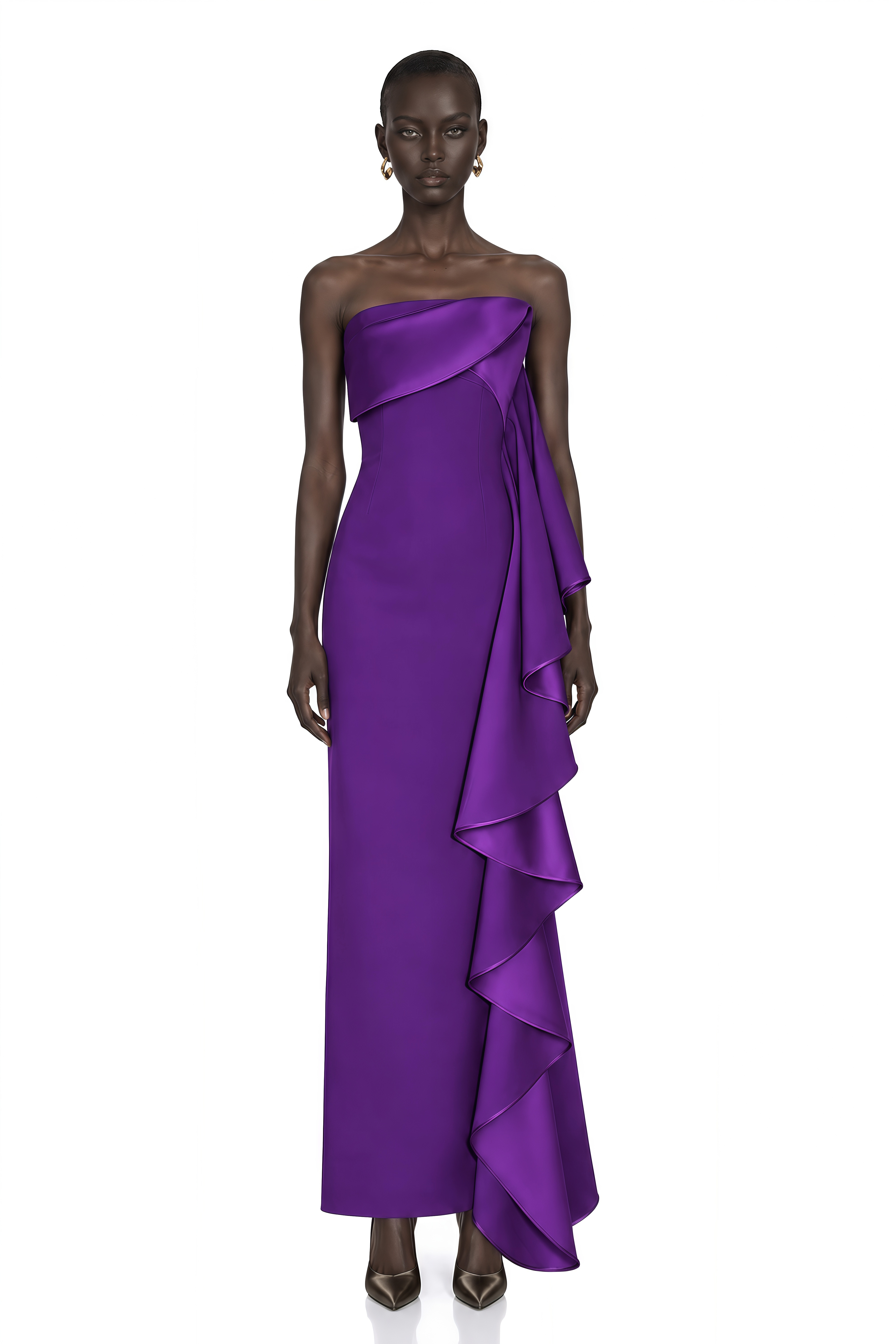Elsie Purple Strapless Cascading Ruffle Maxi Dress