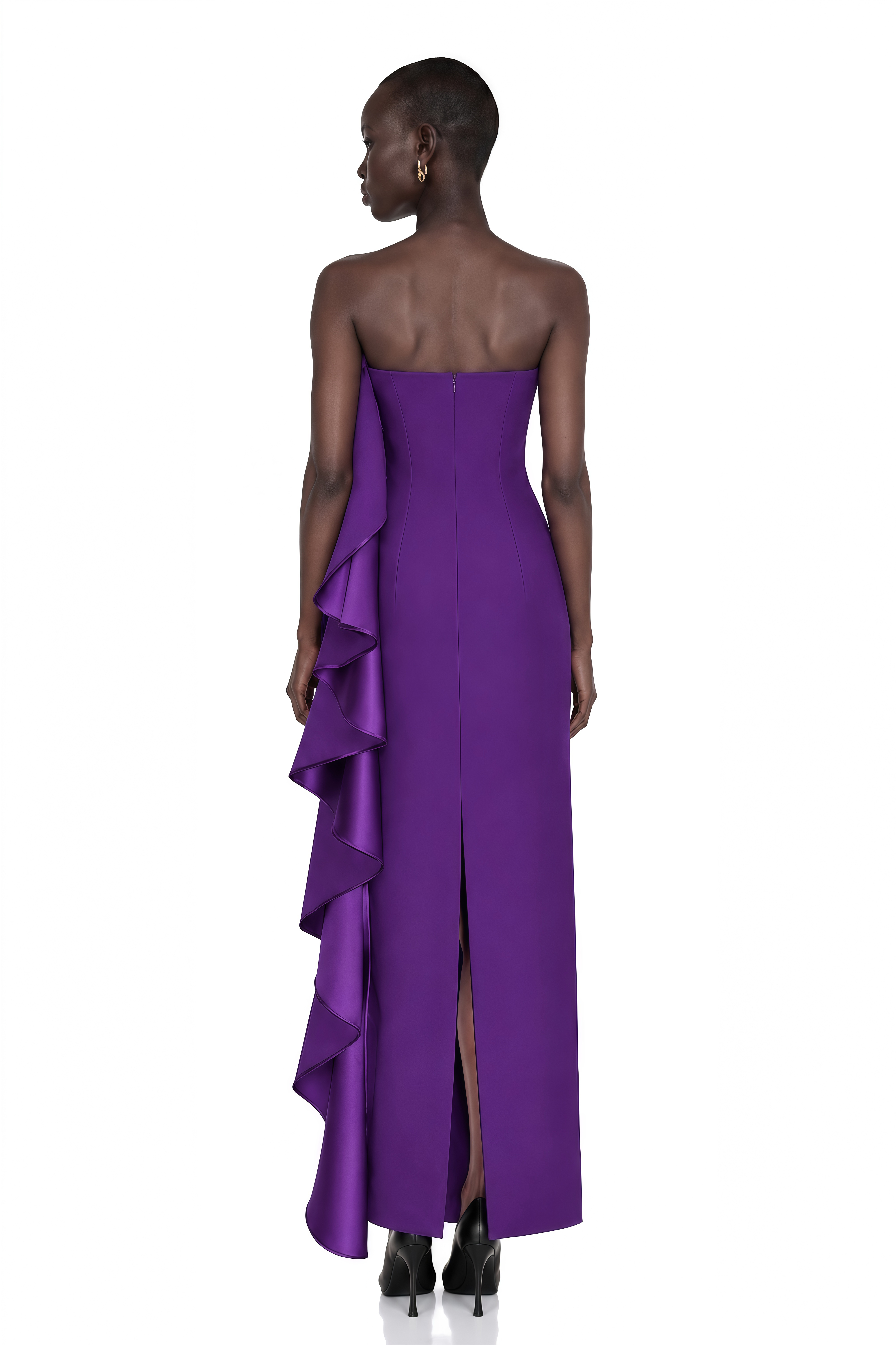 Elsie Purple Strapless Cascading Ruffle Maxi Dress