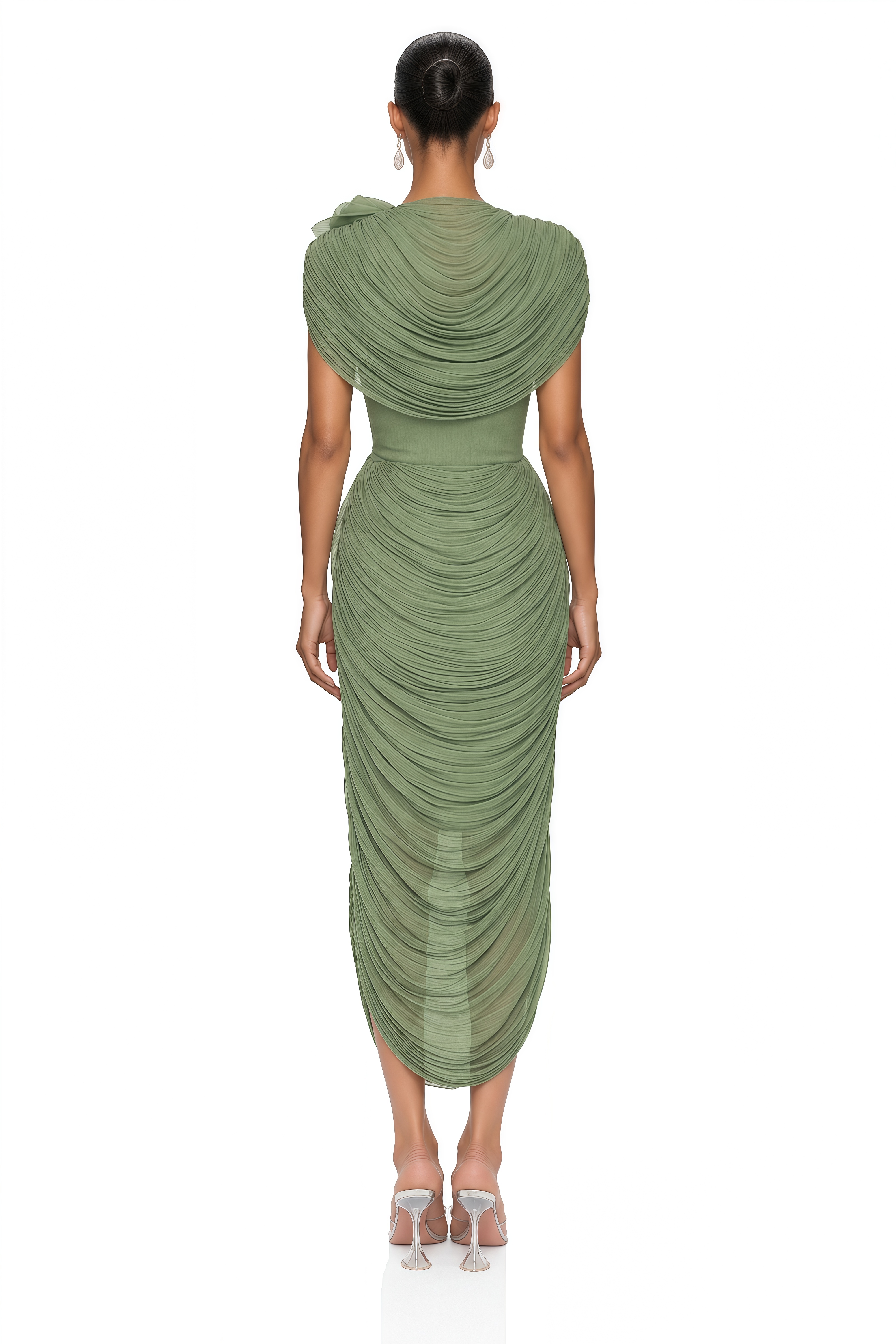 Elysia Green Draped Shawl & Strapless Midi Dress Set