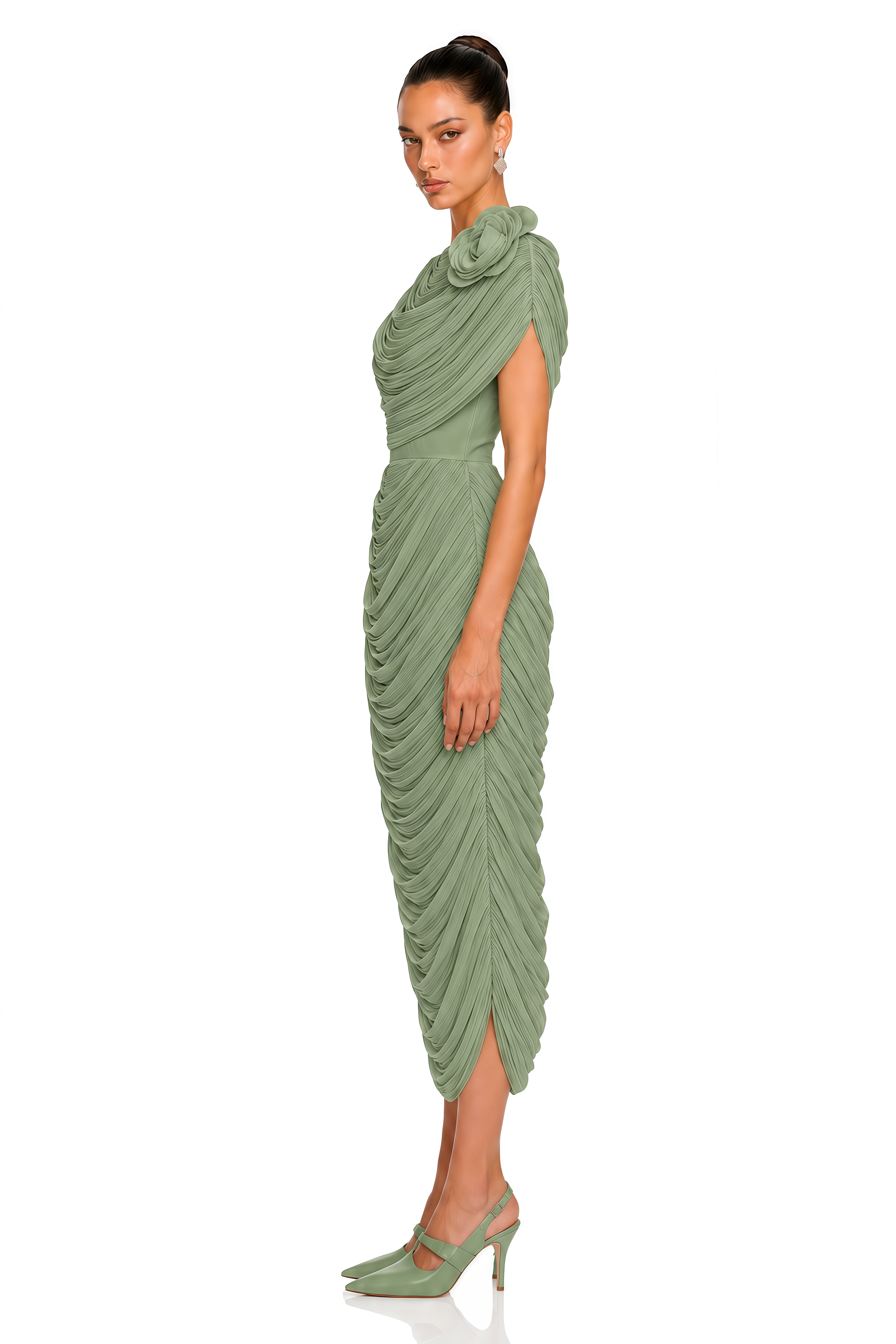 Elysia Green Draped Shawl & Strapless Midi Dress Set