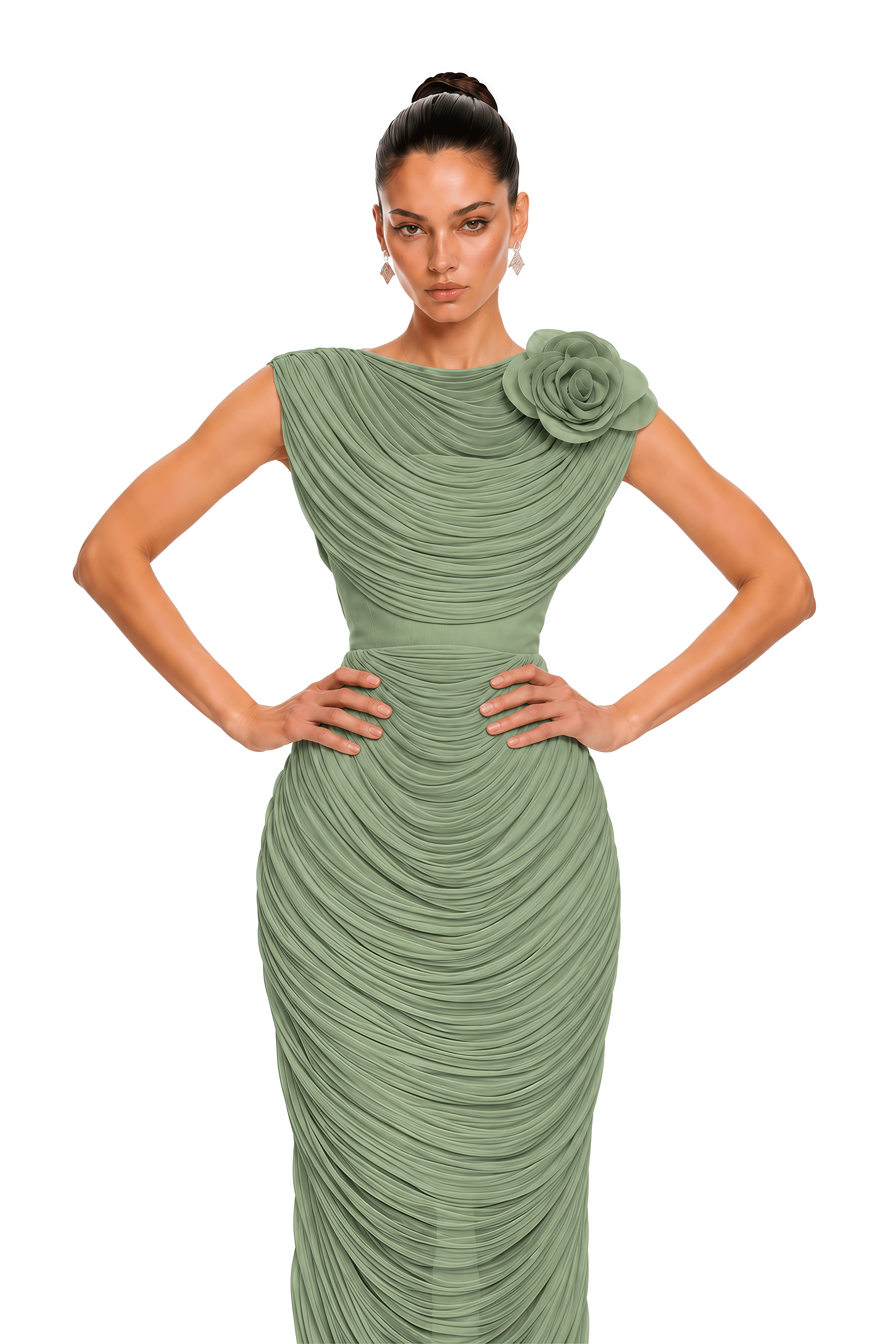 Elysia Green Draped Shawl & Strapless Midi Dress Set