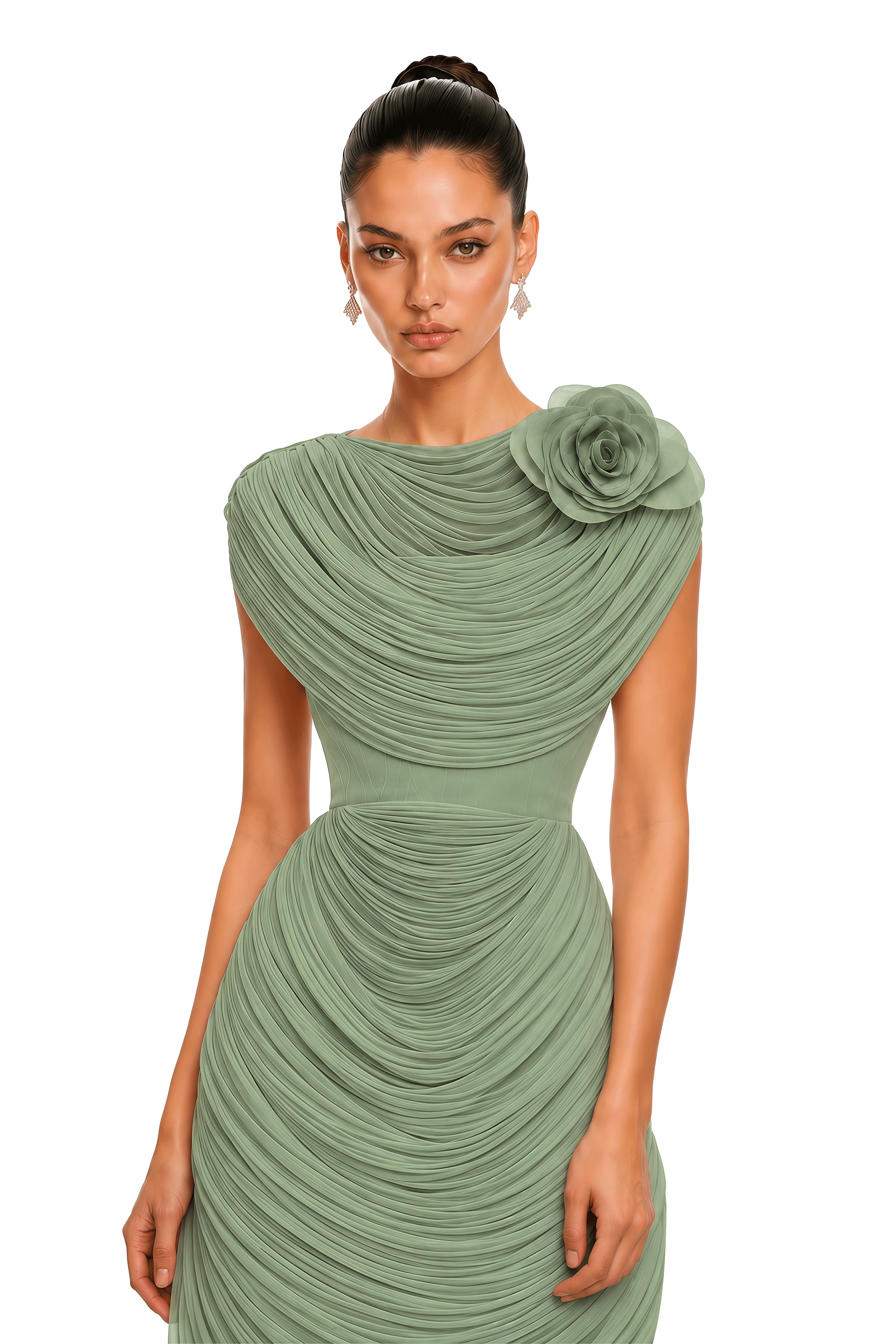 Elysia Green Draped Shawl & Strapless Midi Dress Set