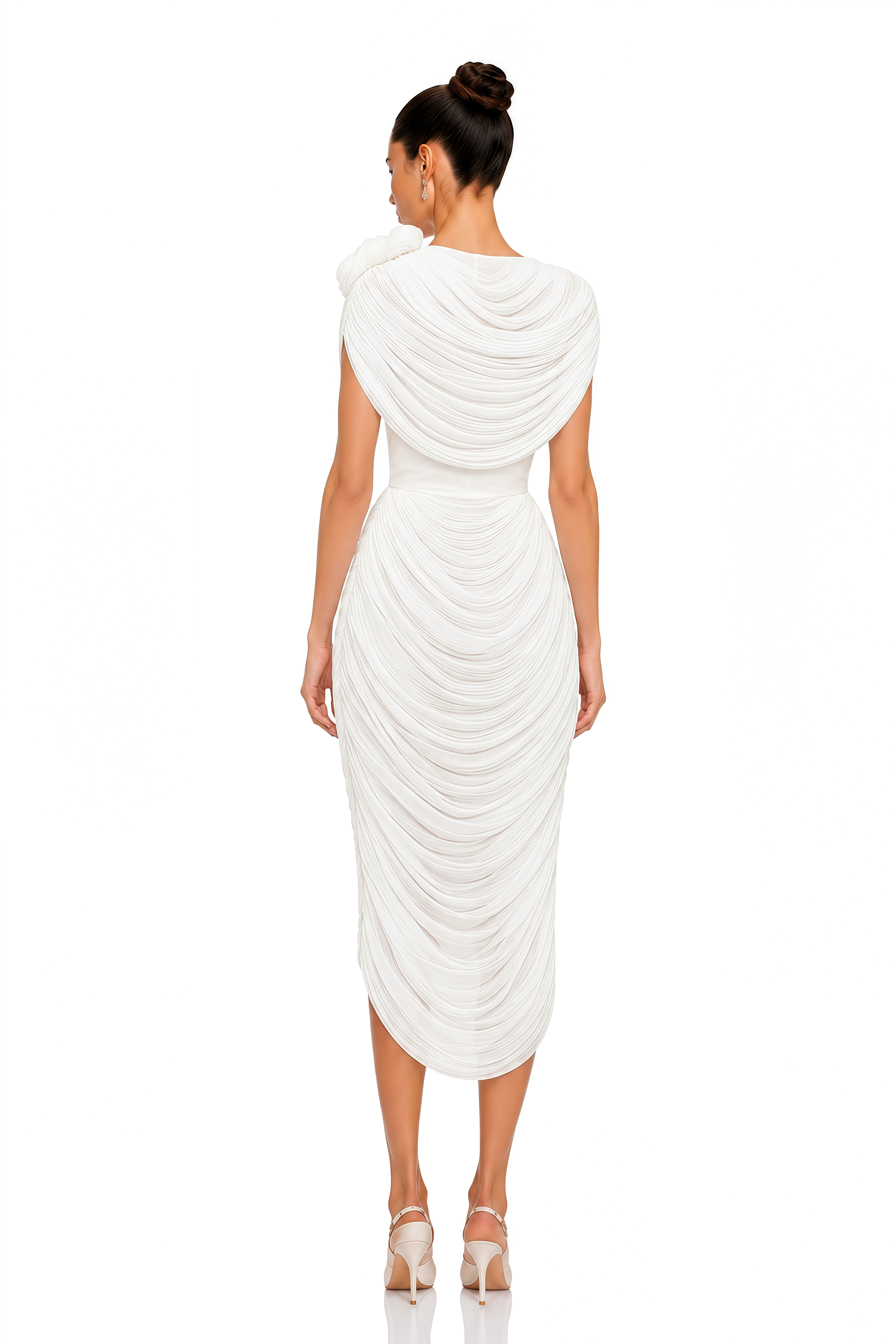 Elysia White Draped Shawl & Strapless Midi Dress Set