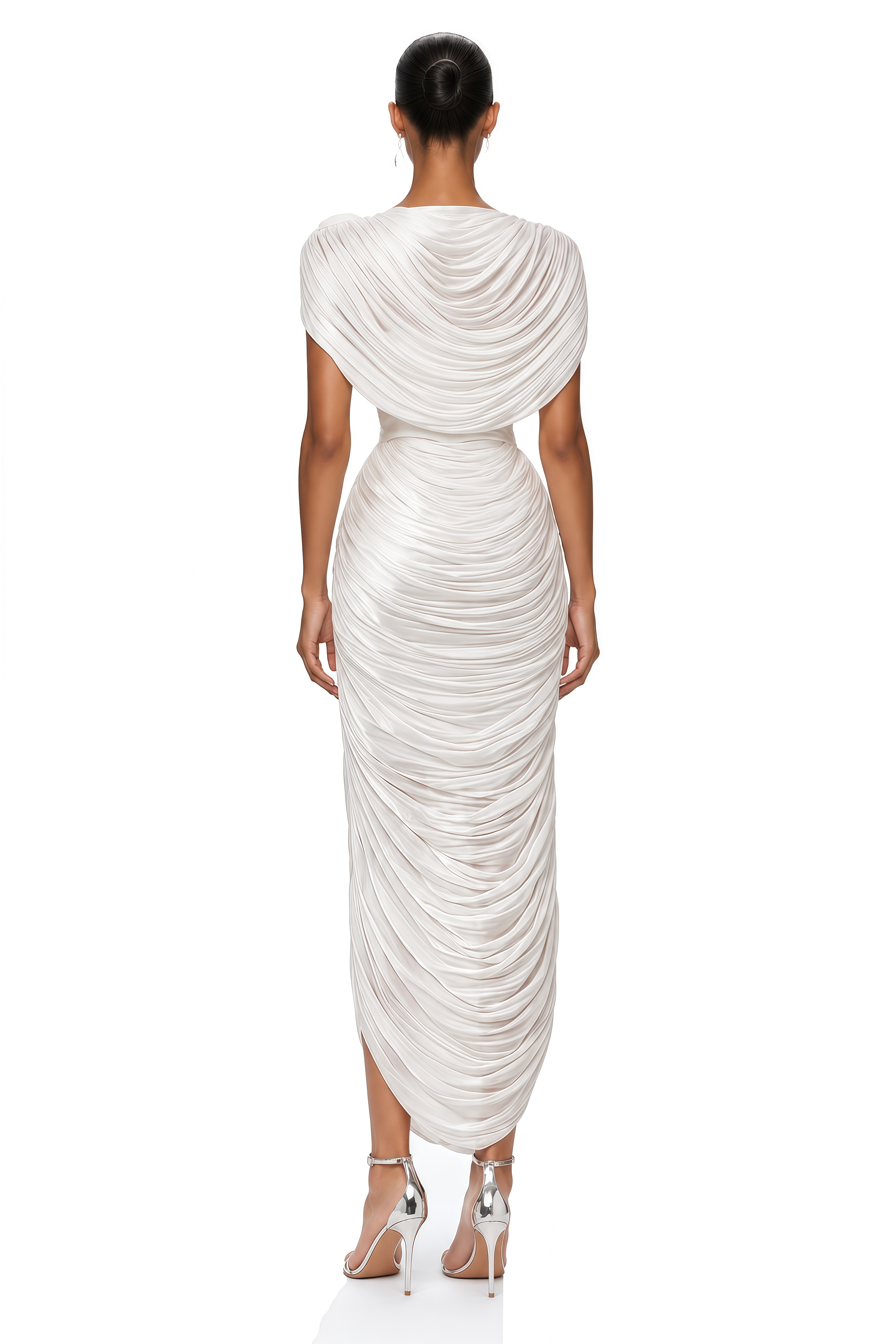 Elysia White Draped Shawl & Strapless Midi Dress Set