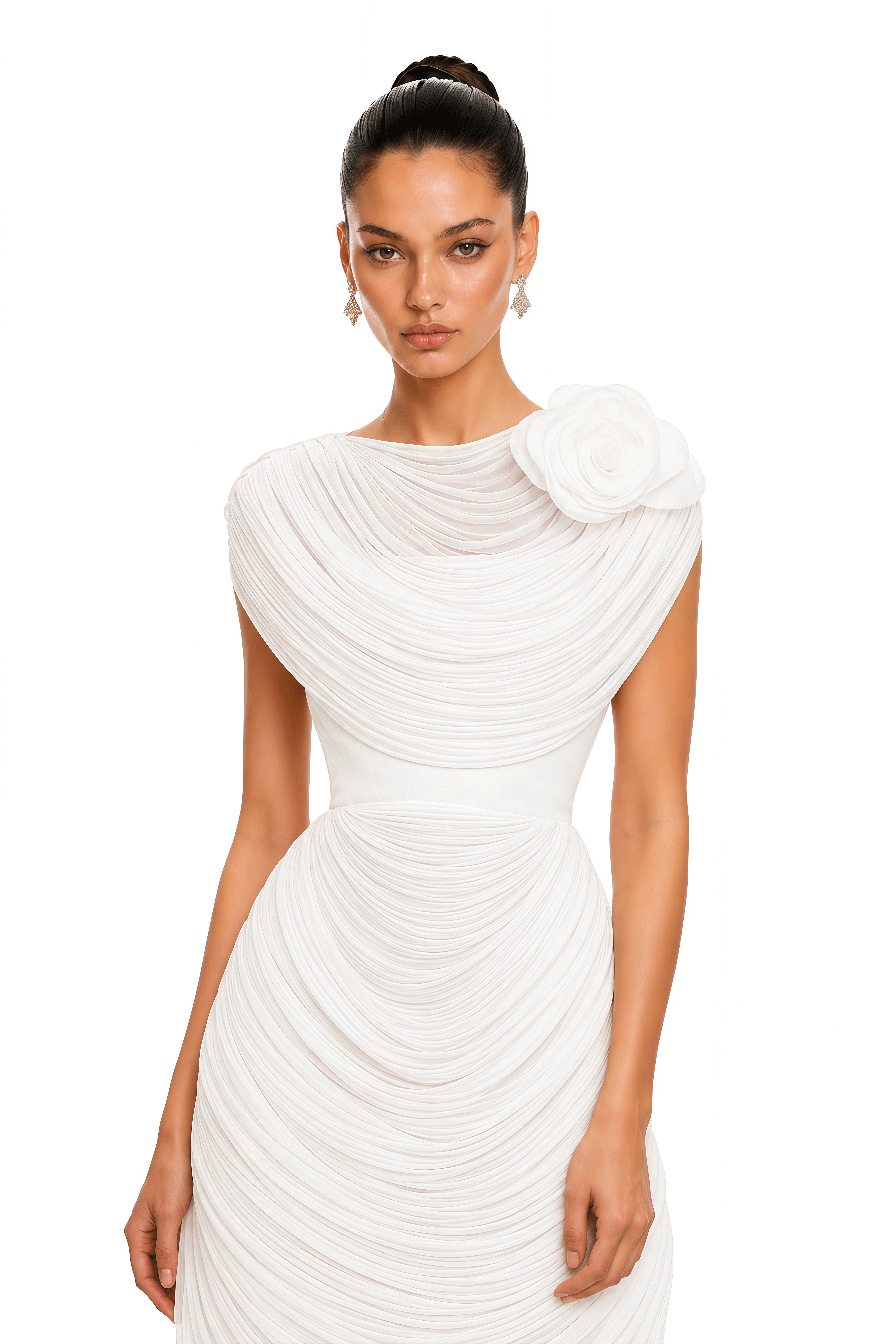 Elysia White Draped Shawl & Strapless Midi Dress Set