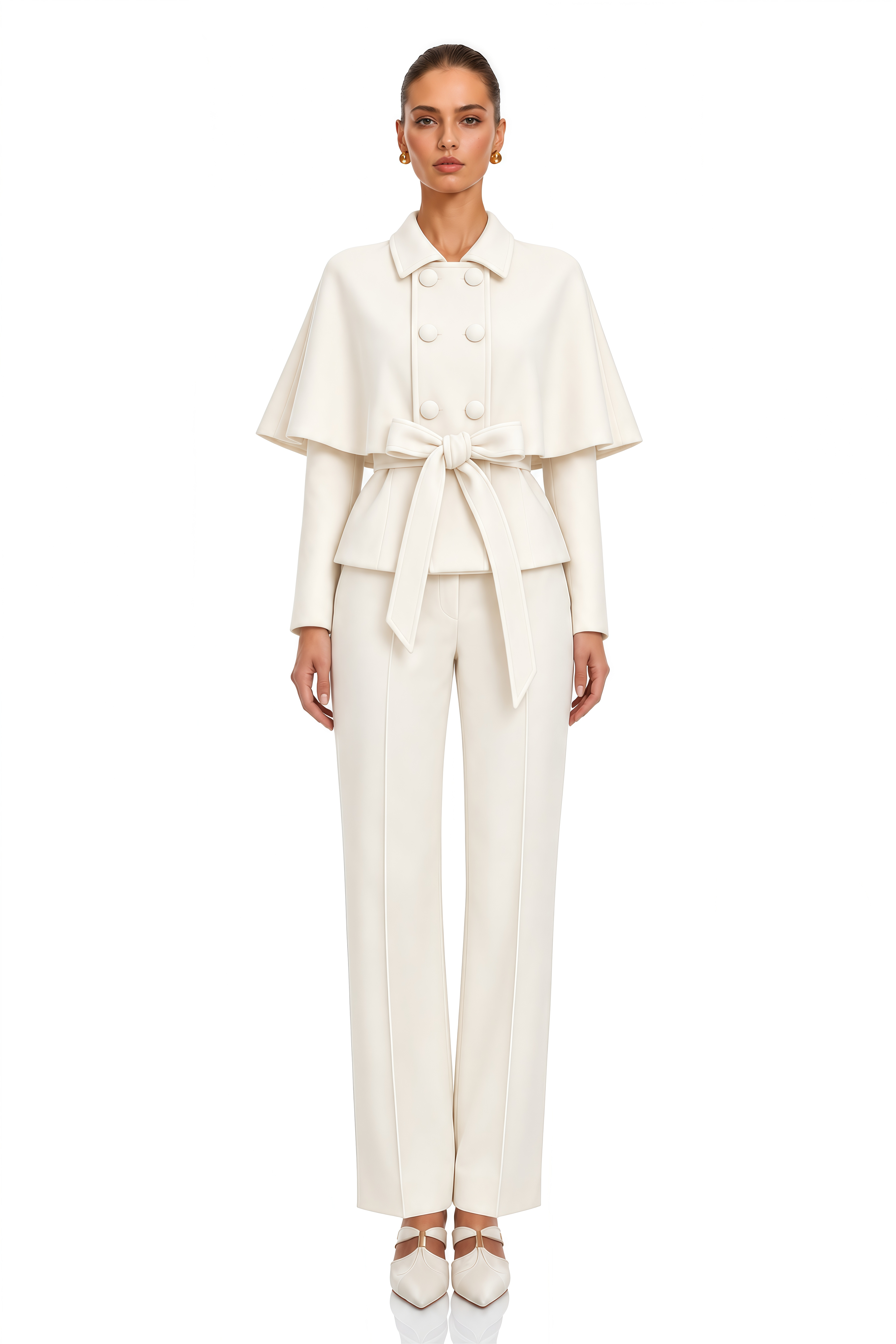 Ember Cream Cape Sleeve Belted Coat