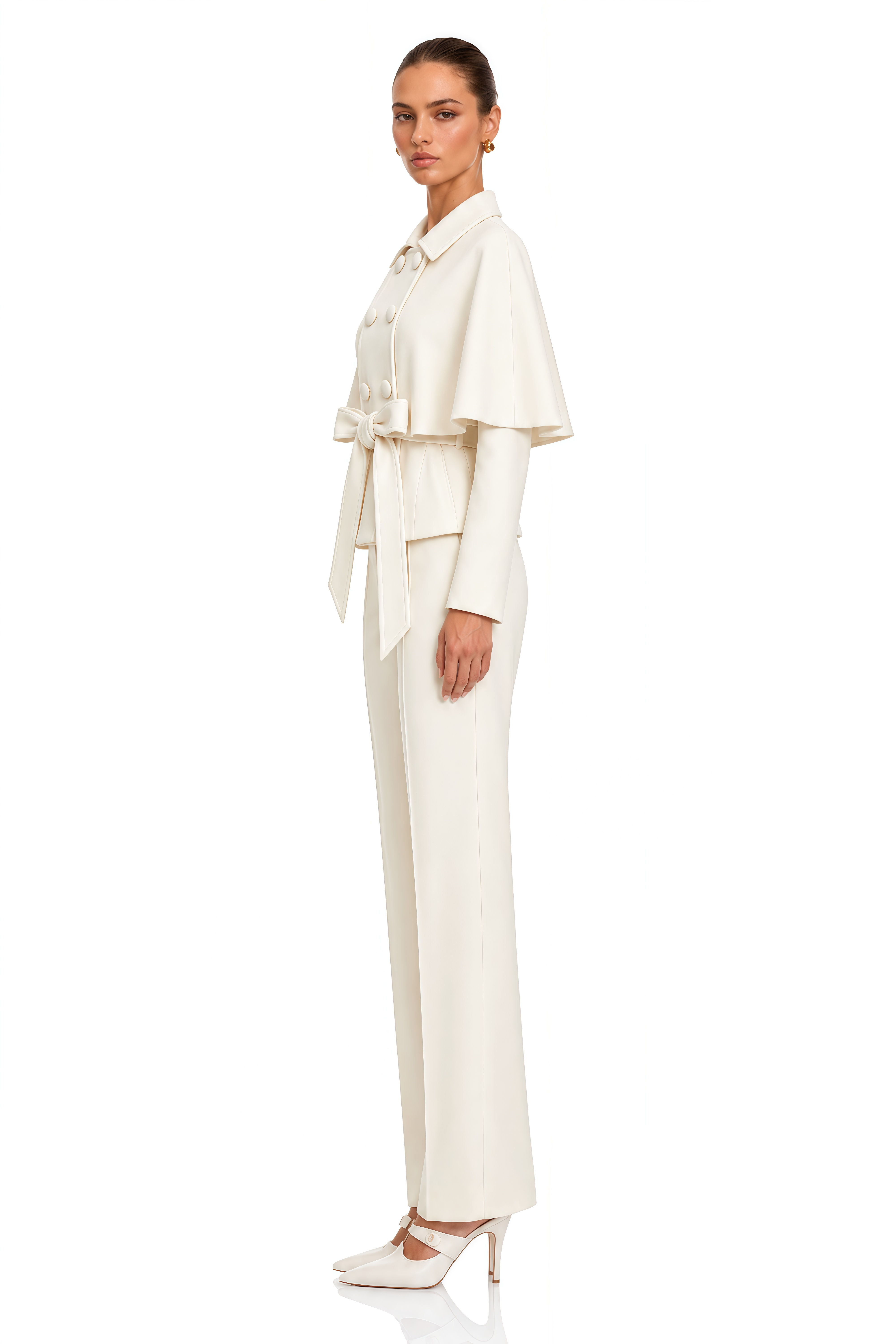Ember Cream Cape Sleeve Belted Coat