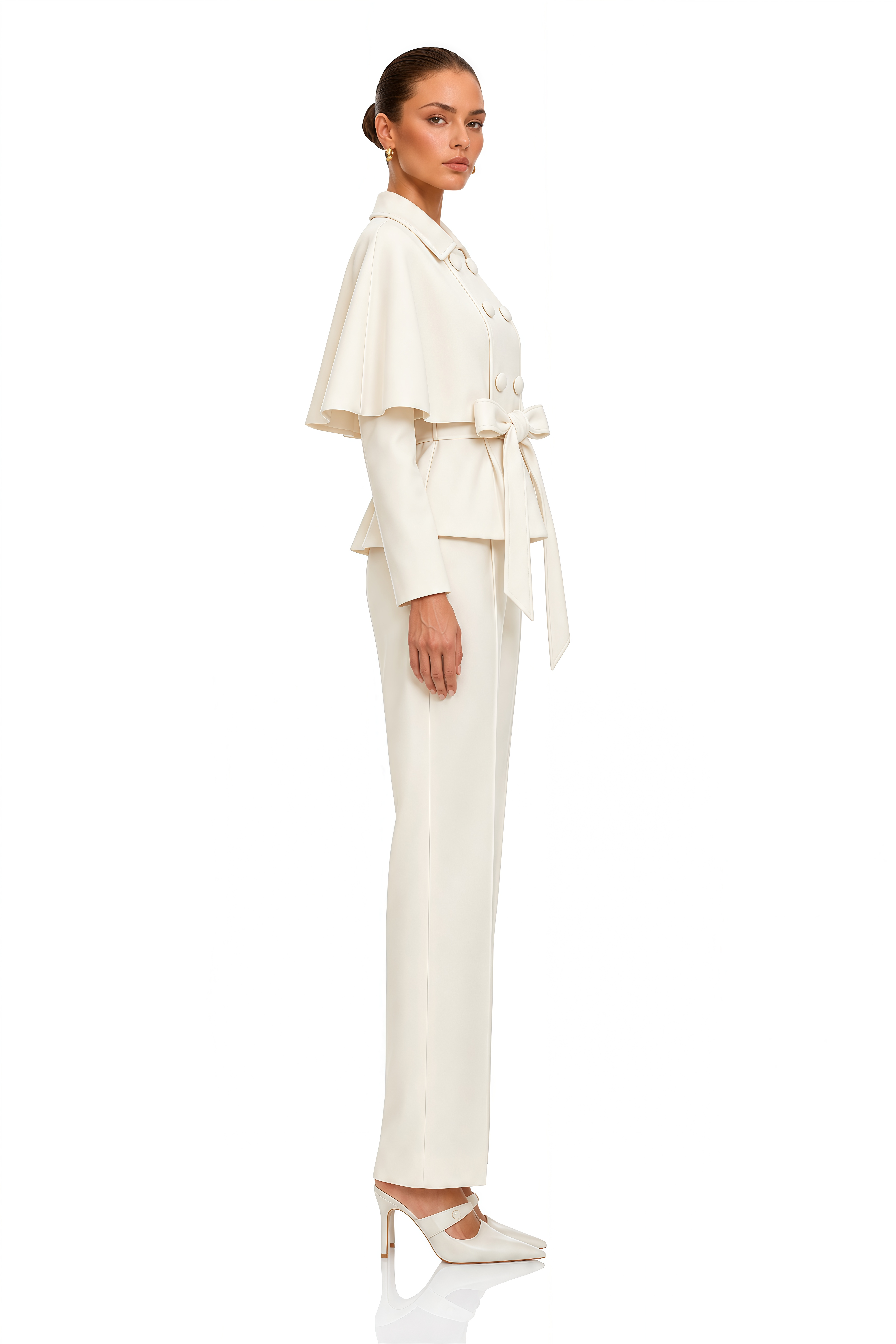 Ember Cream Cape Sleeve Belted Coat