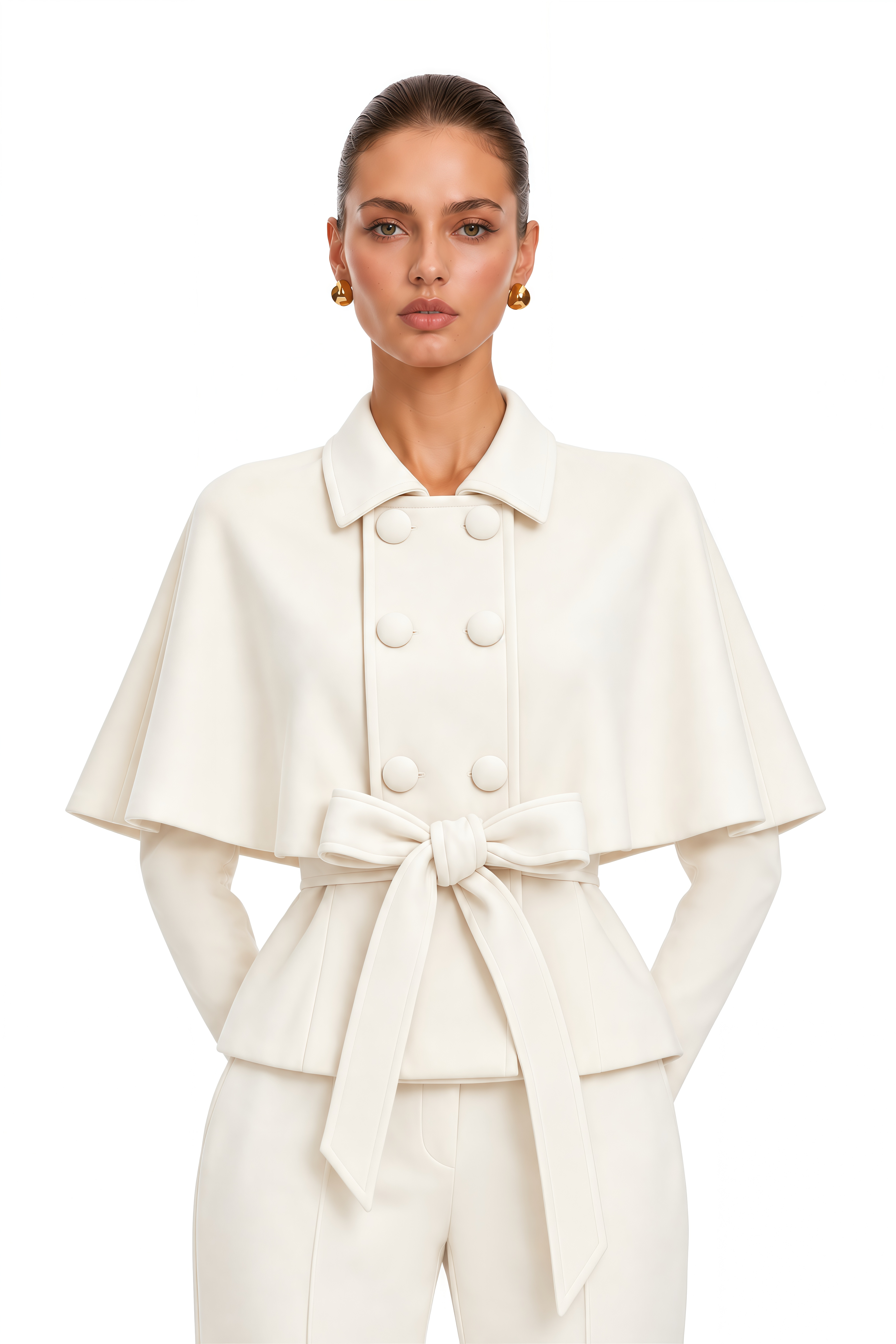 Ember Cream Cape Sleeve Belted Coat
