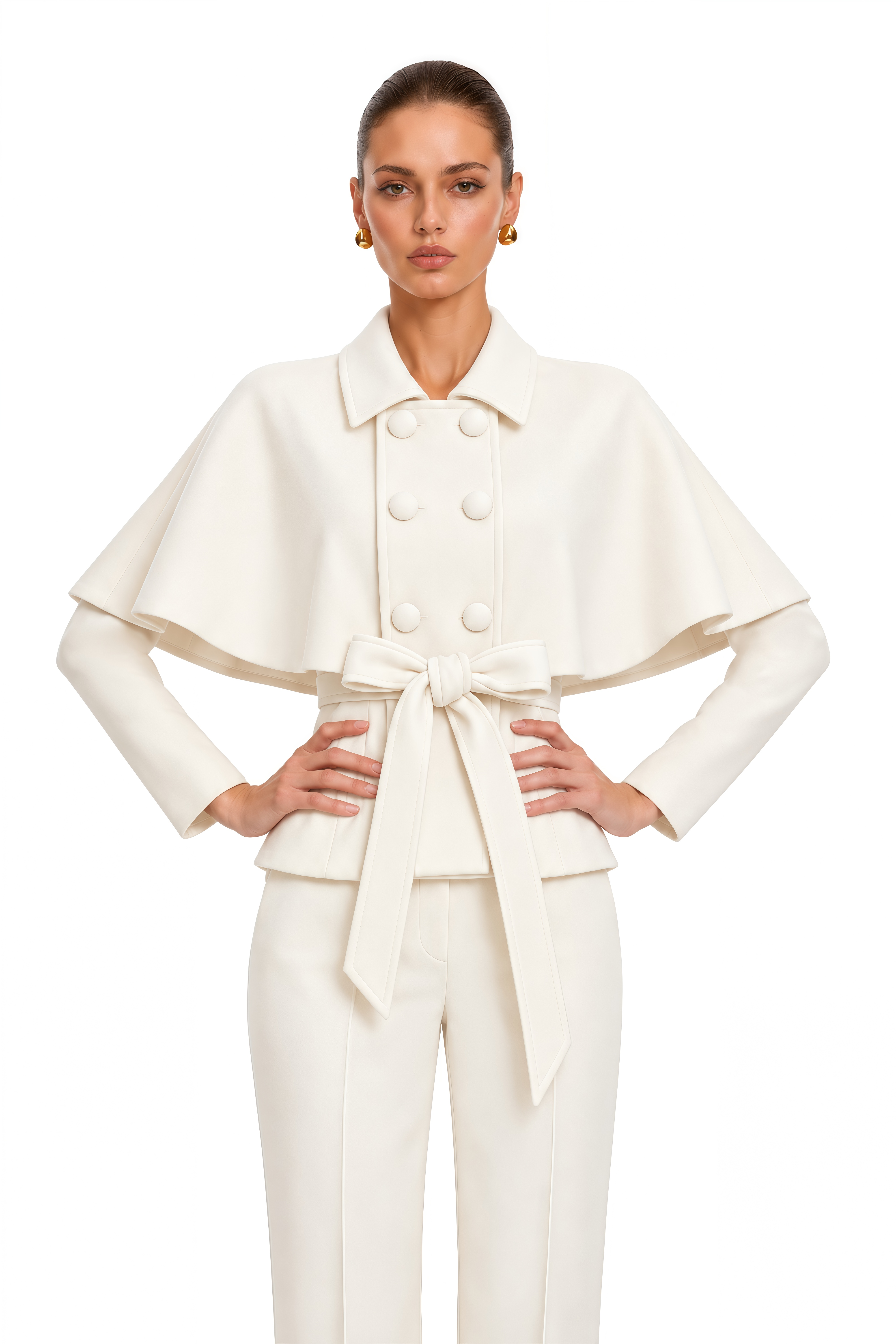 Ember Cream Cape Sleeve Belted Coat