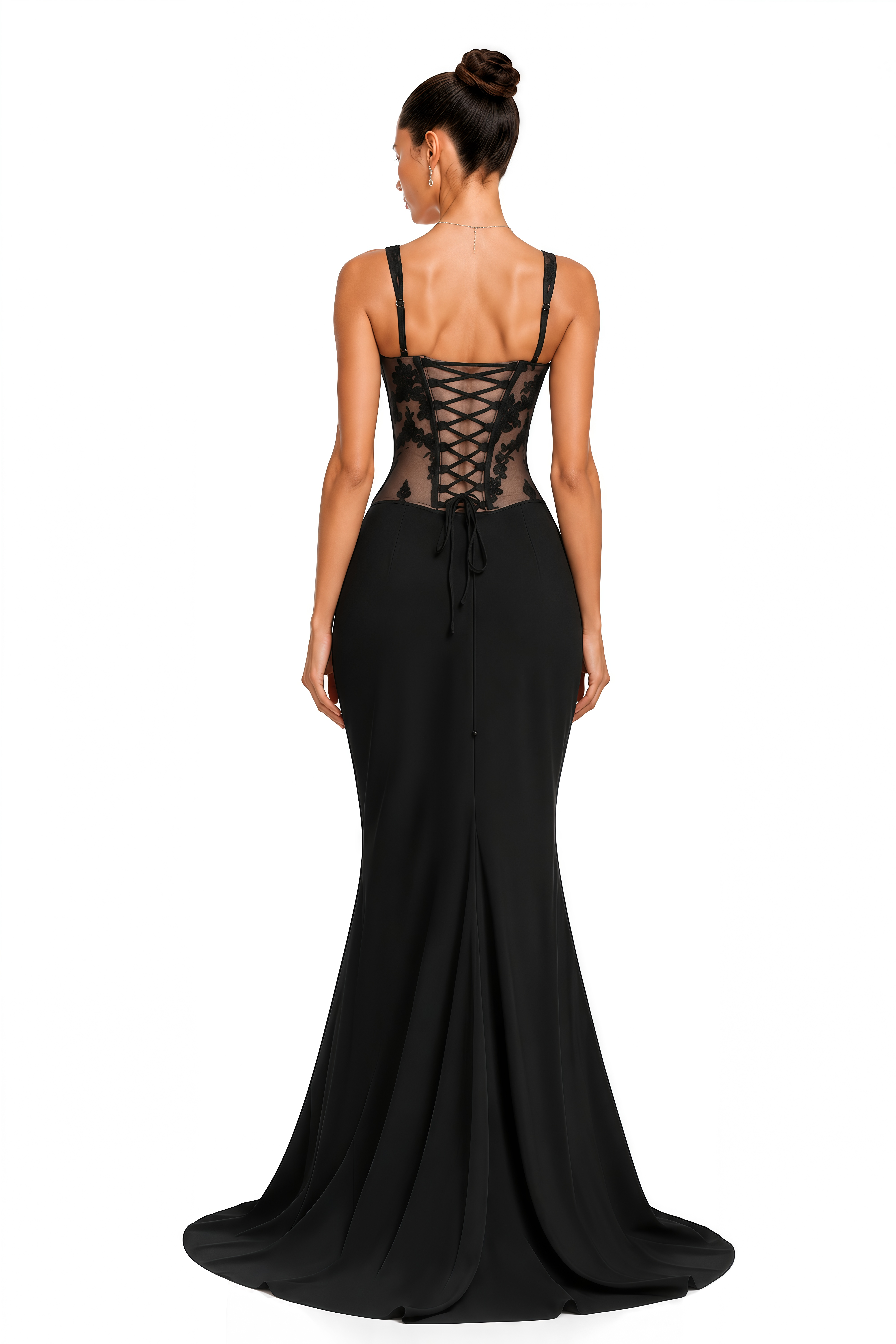 Emersyn Black Lace Corset Maxi Dress