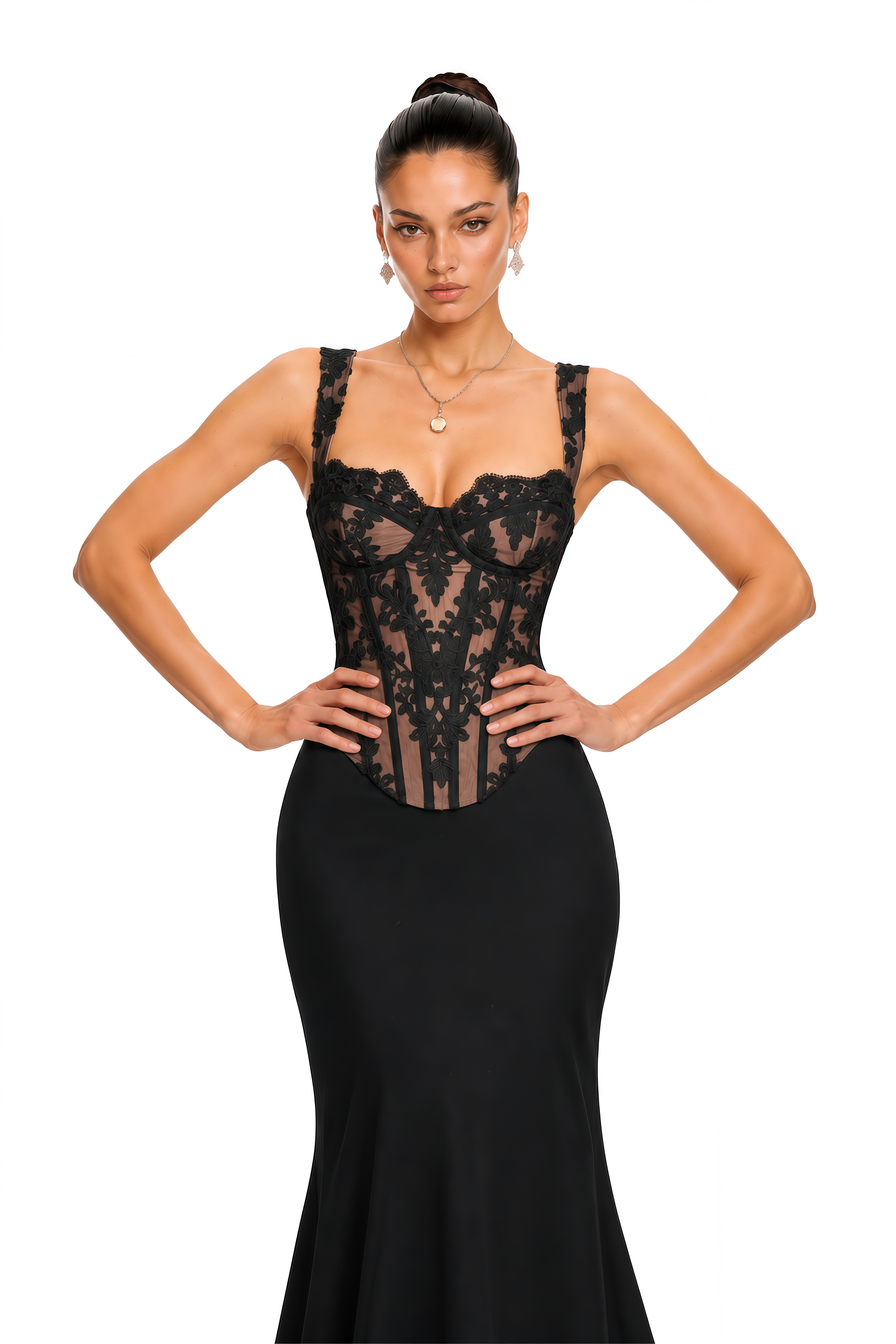 Emersyn Black Lace Corset Maxi Dress