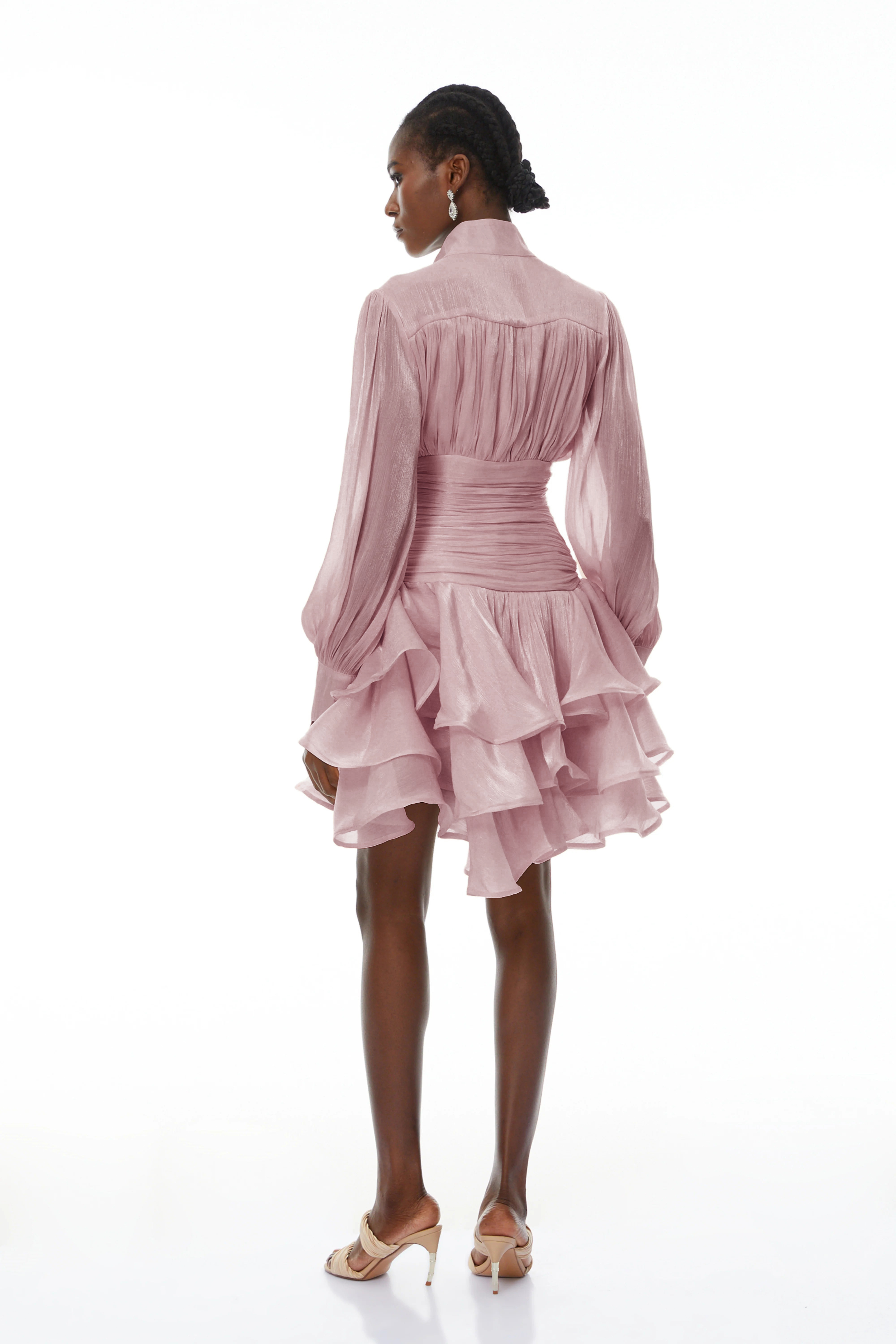 Emersyn Pink High-Neck Ruffled Detail Mini Dress (Final Sale-US Only)