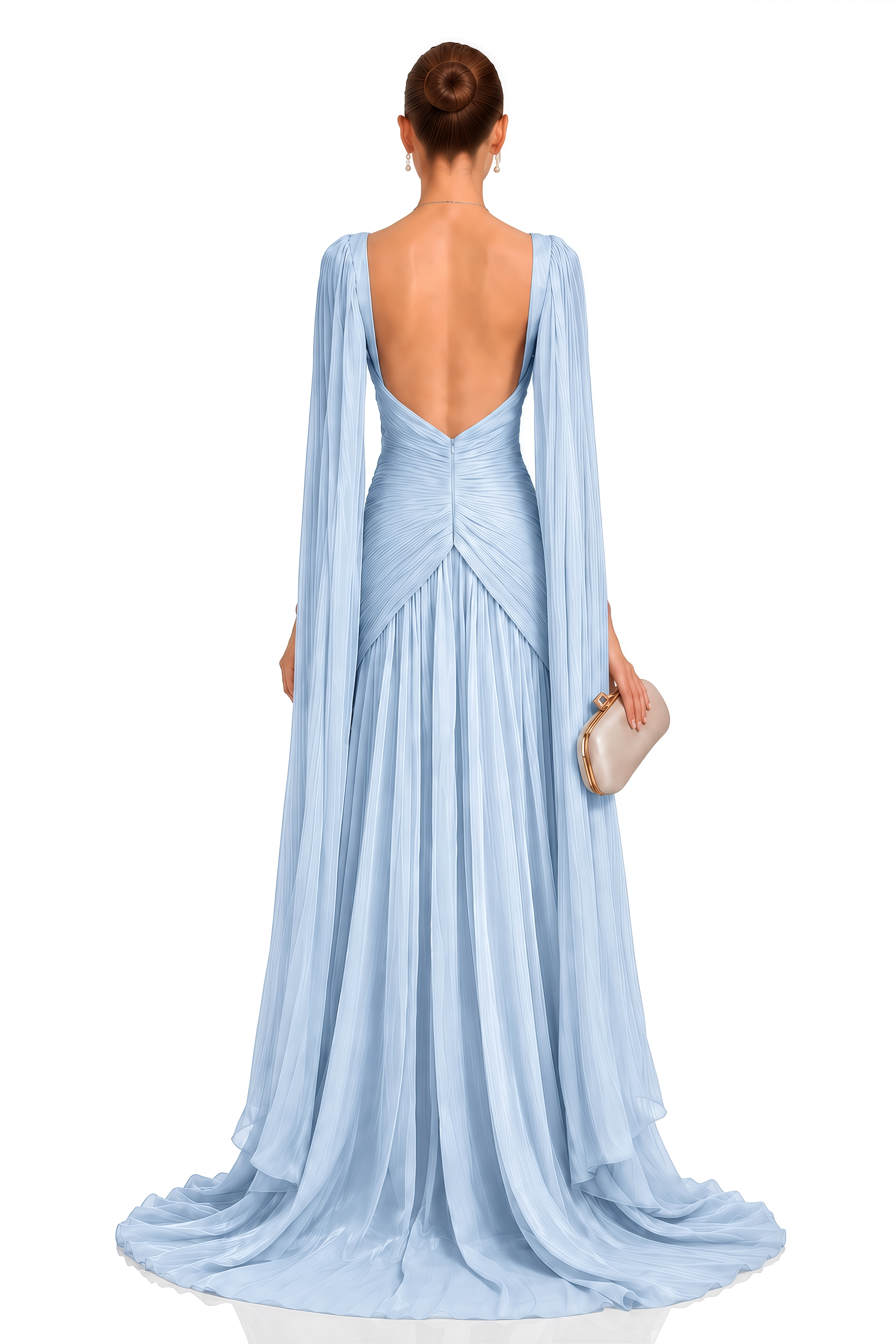 Eowyn Blue Cape Sleeves Twist Slit Maxi Dress