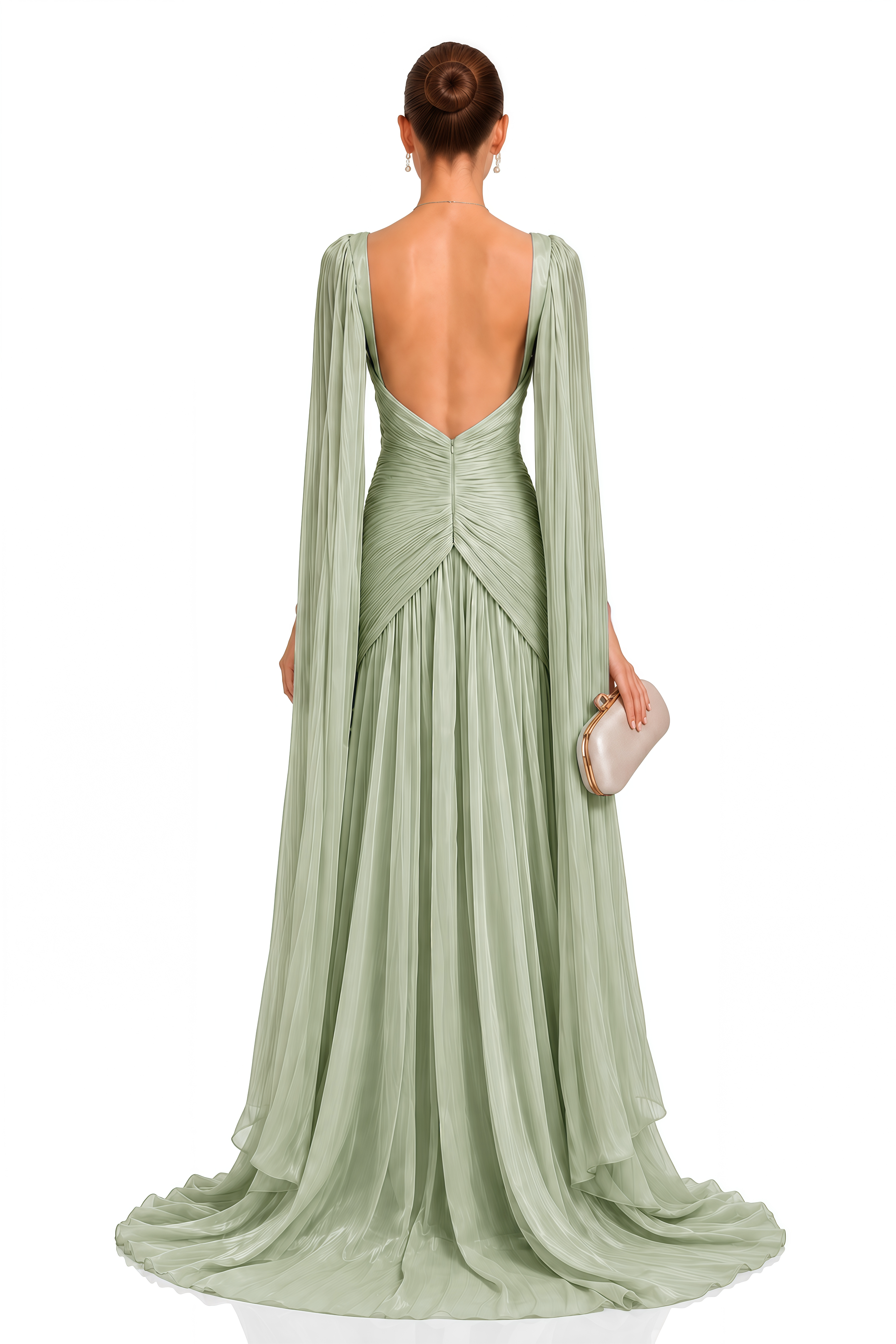 Eowyn Green Cape Sleeves Twist Slit Maxi Dress