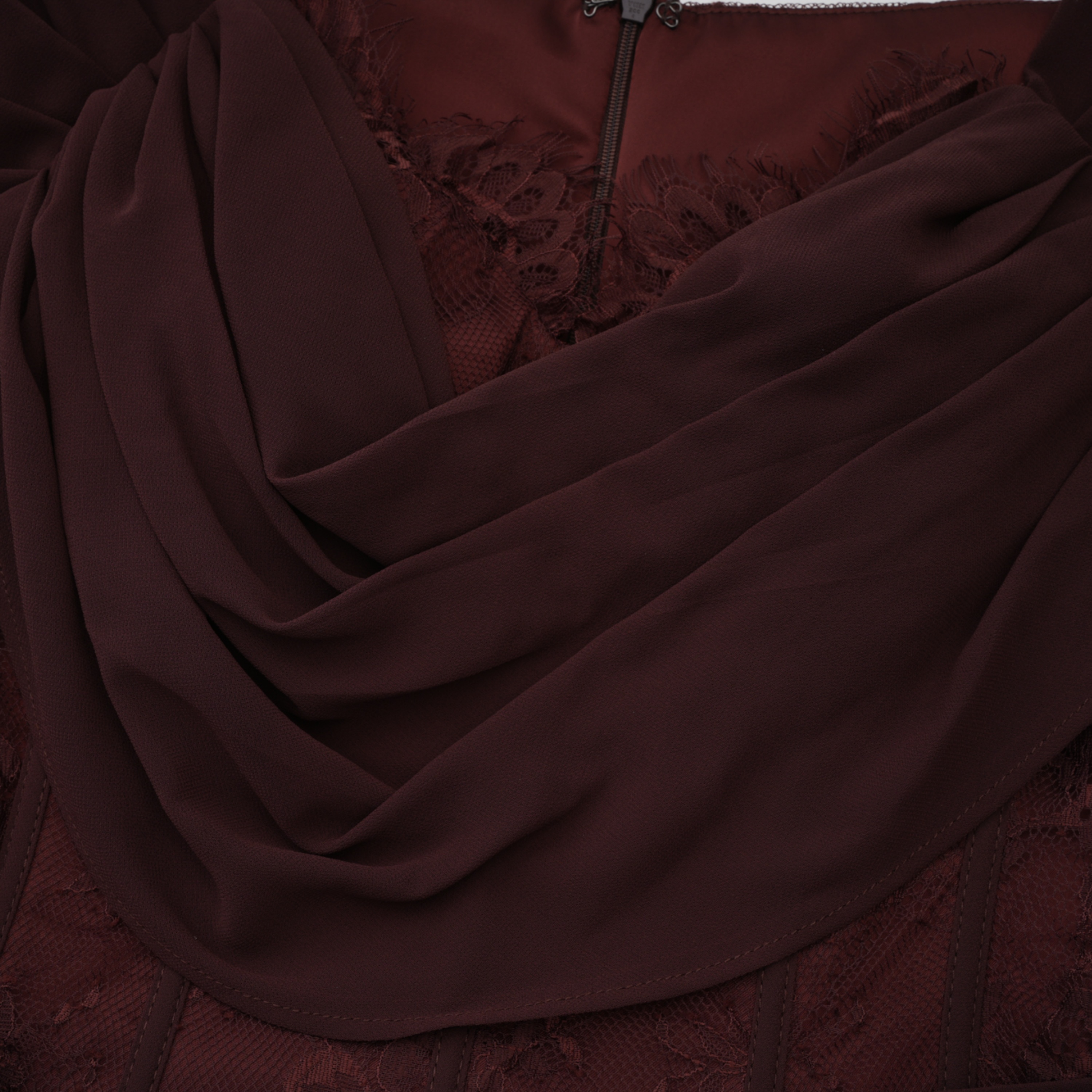 Eponine Brown Lace Ruched Off-Shoulder Maxi Dress