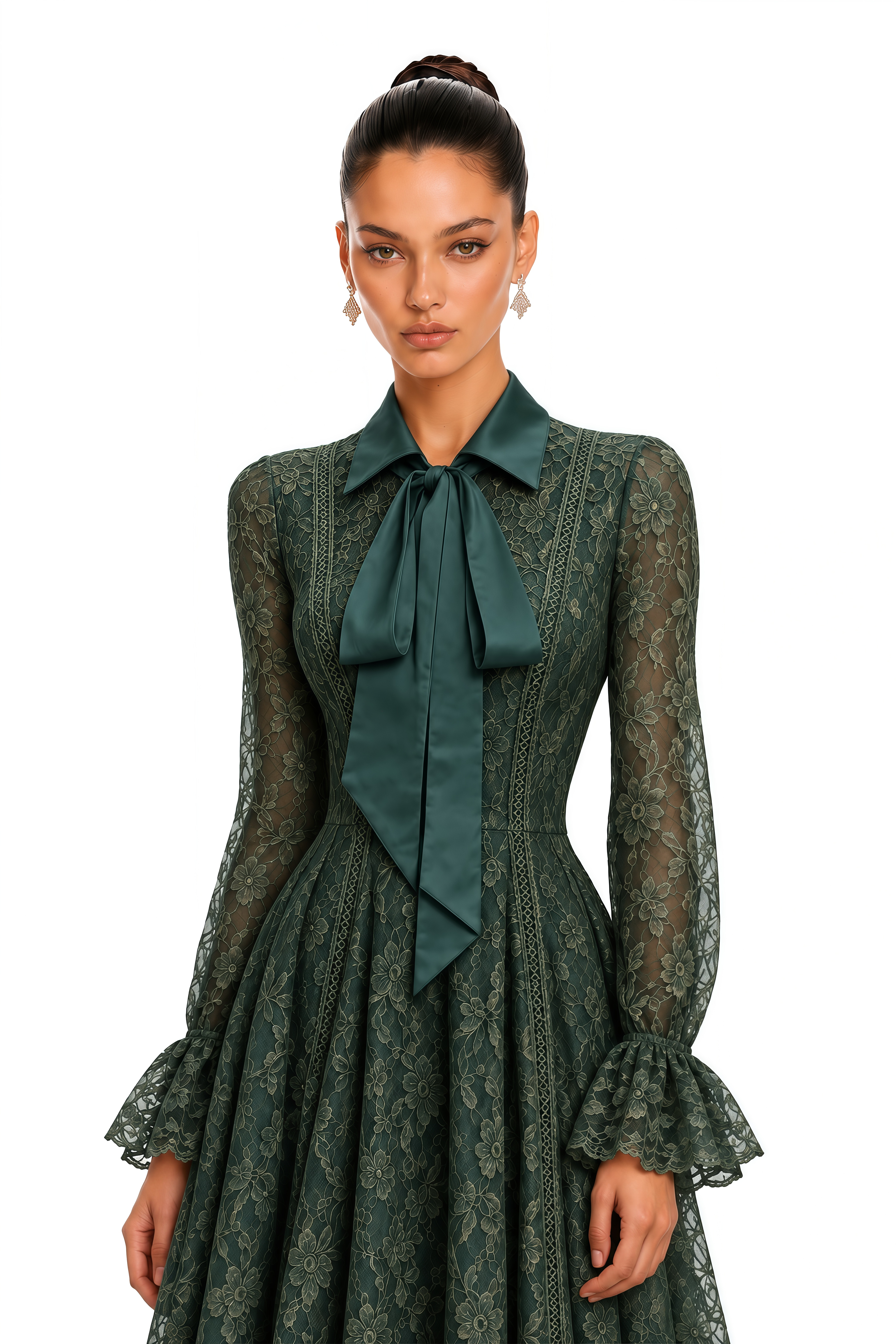 Erin Green Floral Lace Tie Neck Maxi Dress