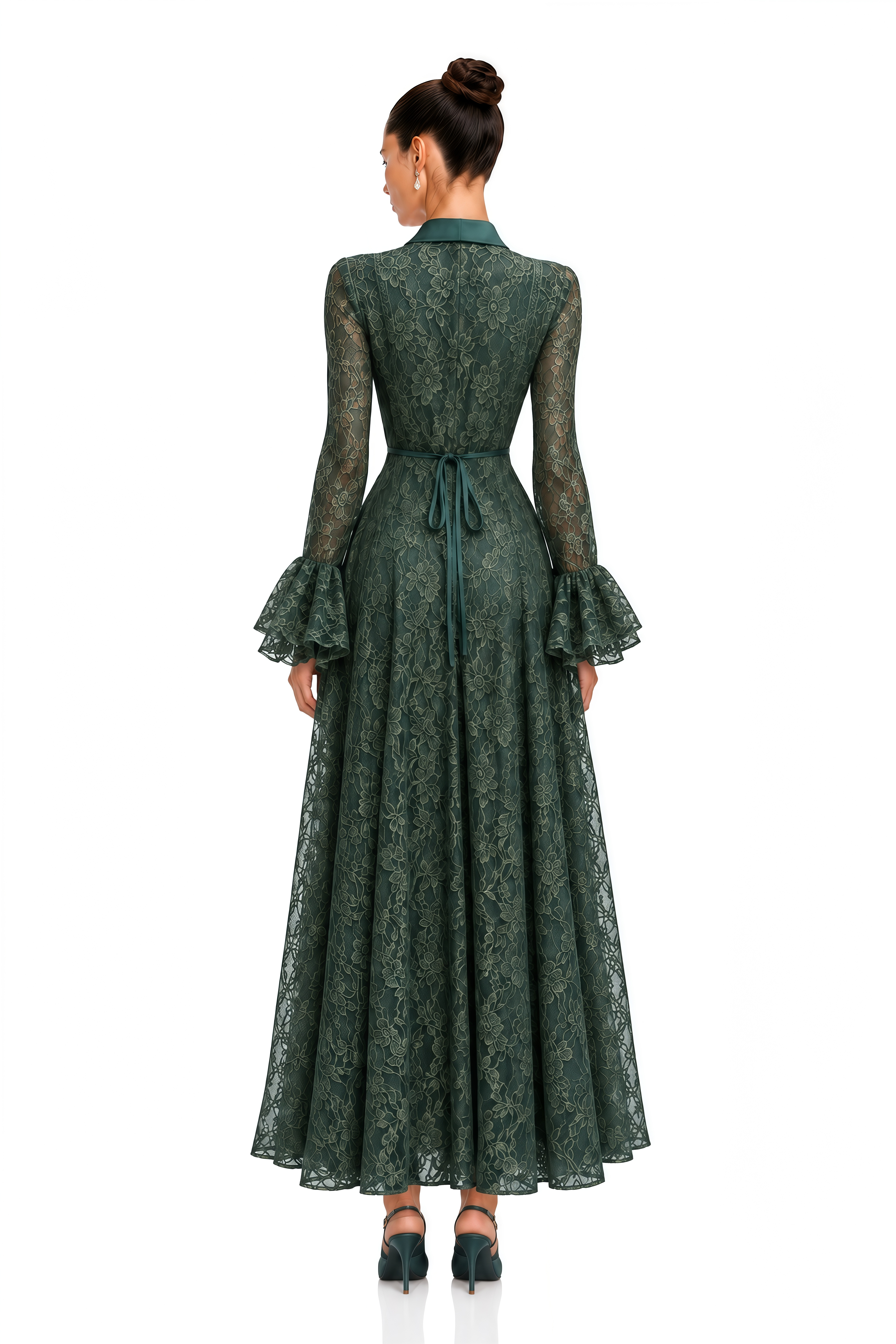 Erin Green Floral Lace Tie Neck Maxi Dress