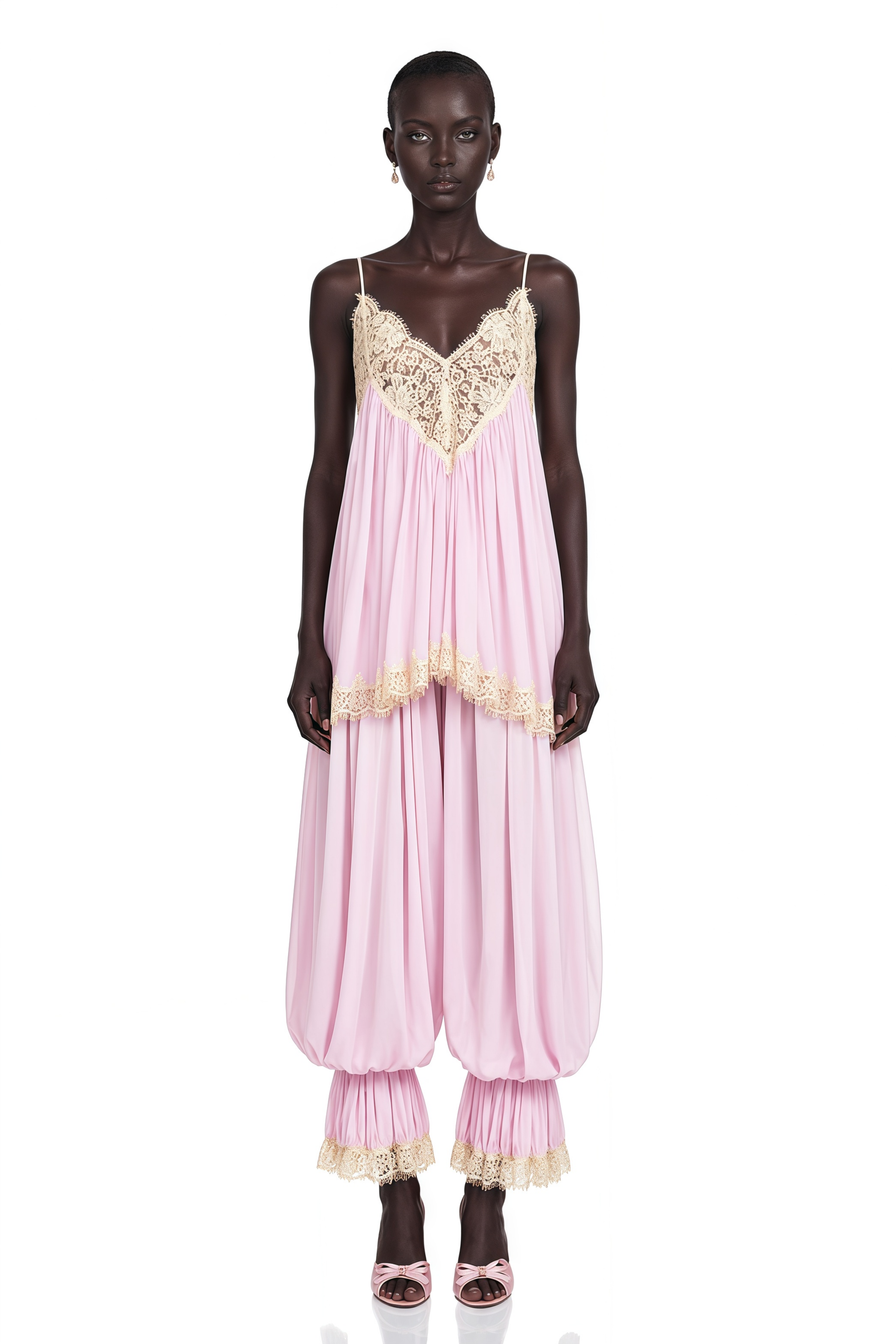 Esme Pink Ruffled Lace Trim Top & Trousers Set